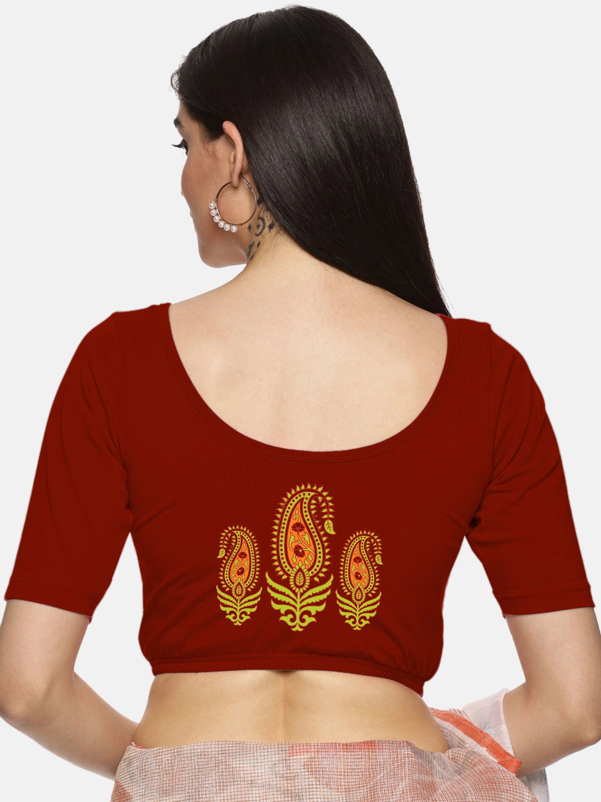 Women Back Printed Stretchable Blouse U051 - notyetbyus