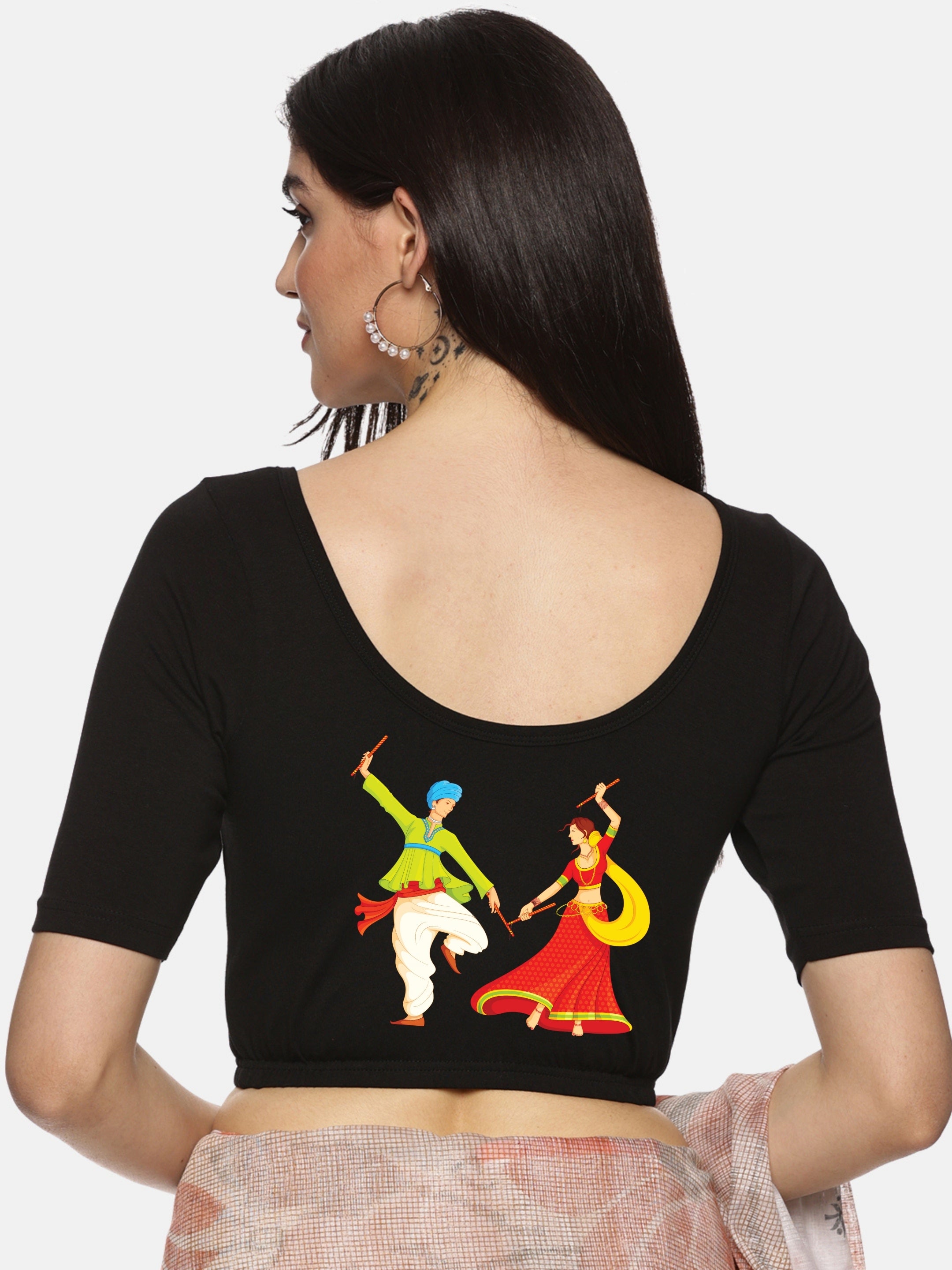 Women Back Printed Stretchable Blouse U031 - notyetbyus
