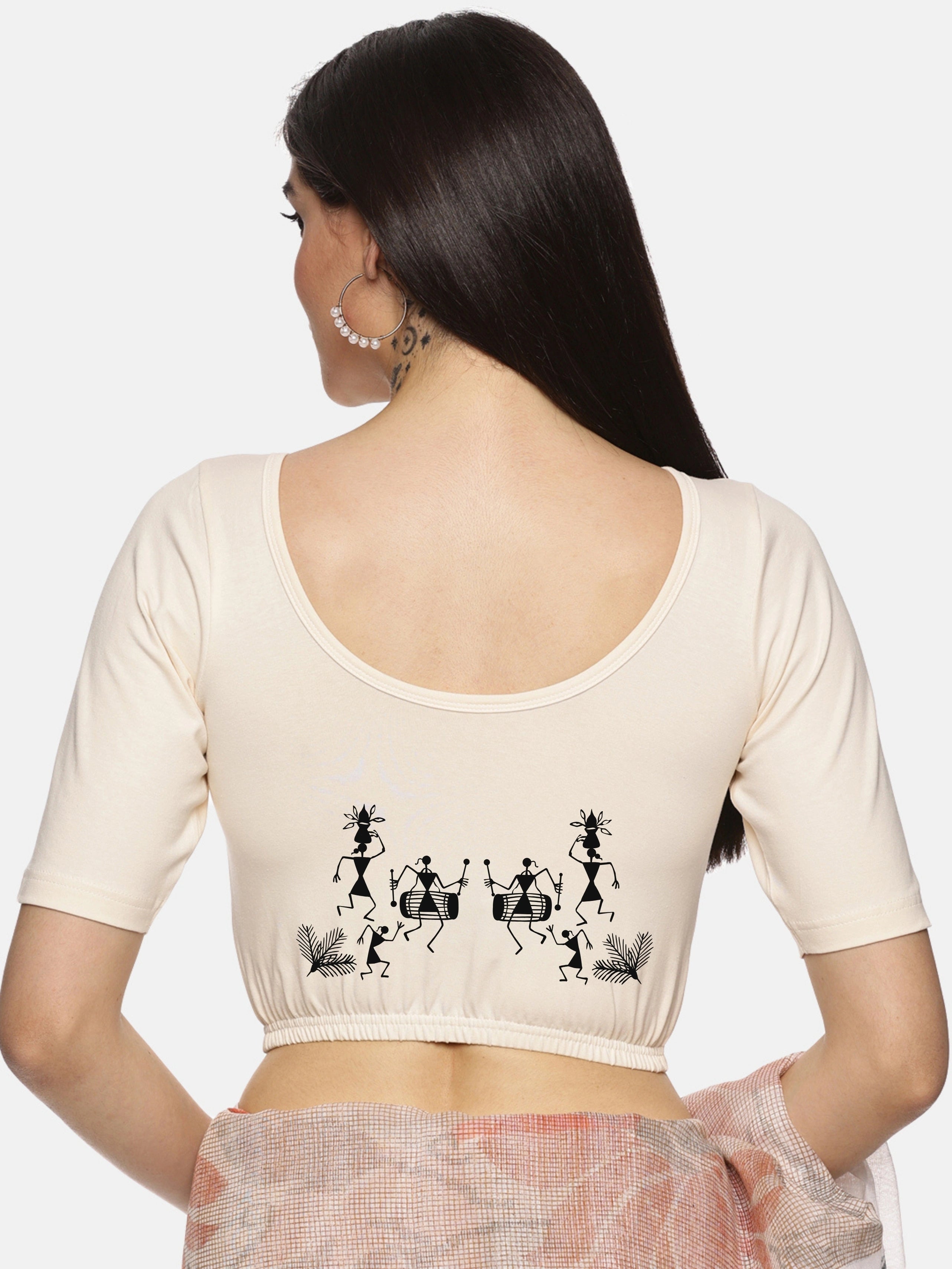 Women Back Printed Stretchable Blouse U027 - notyetbyus