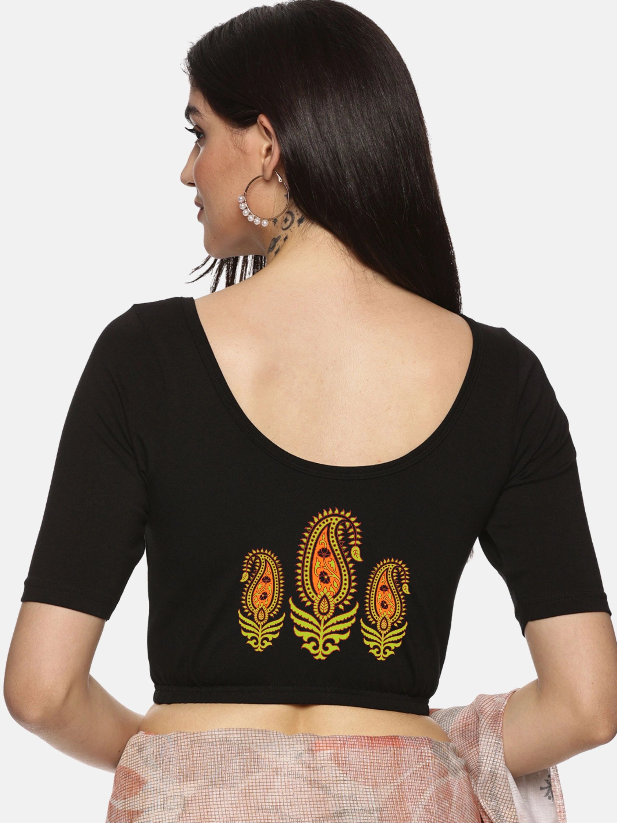 Women Back Printed Stretchable Blouse U051 - notyetbyus