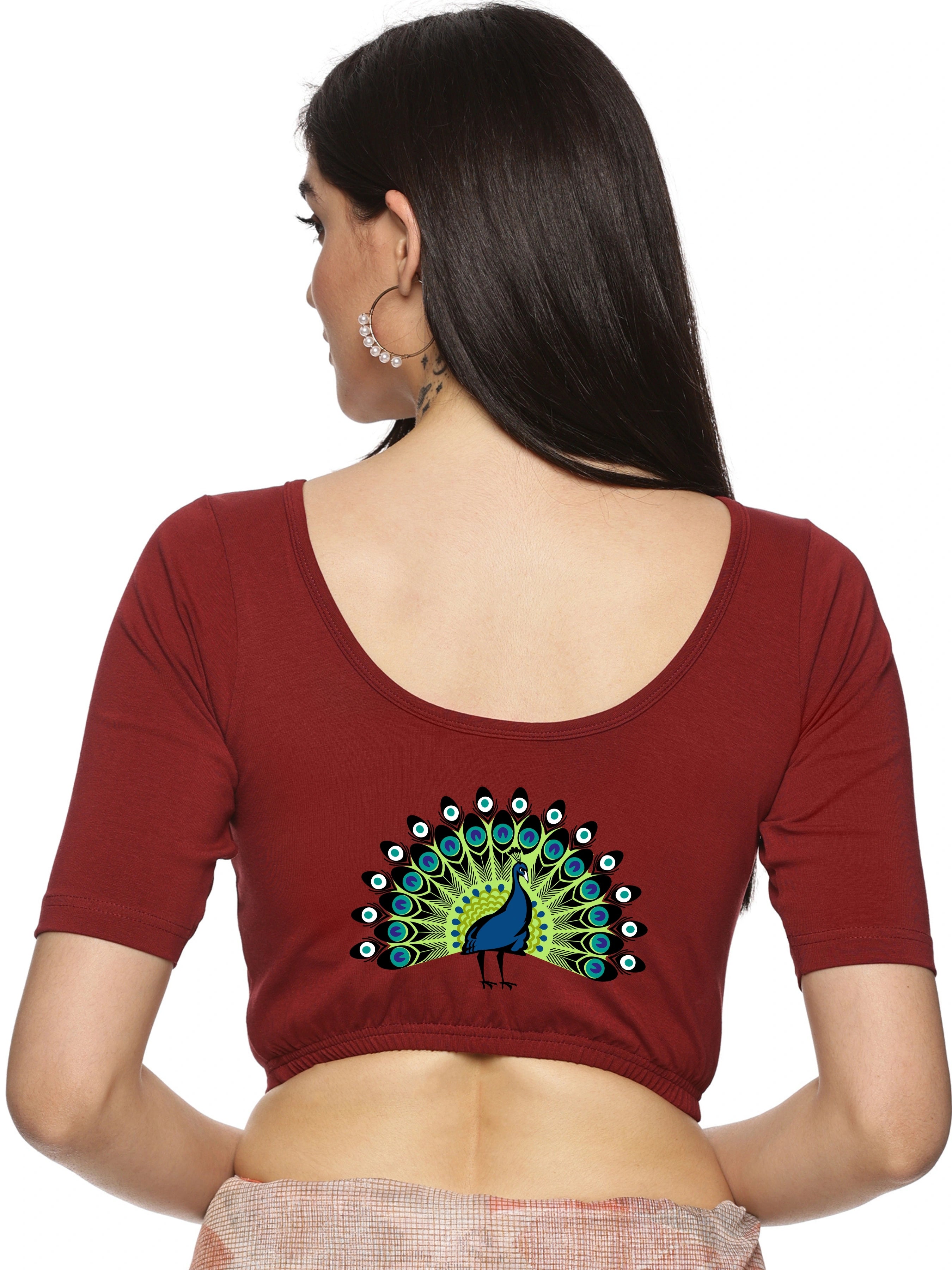 Women Back Printed Stretchable Blouse U0143 - notyetbyus