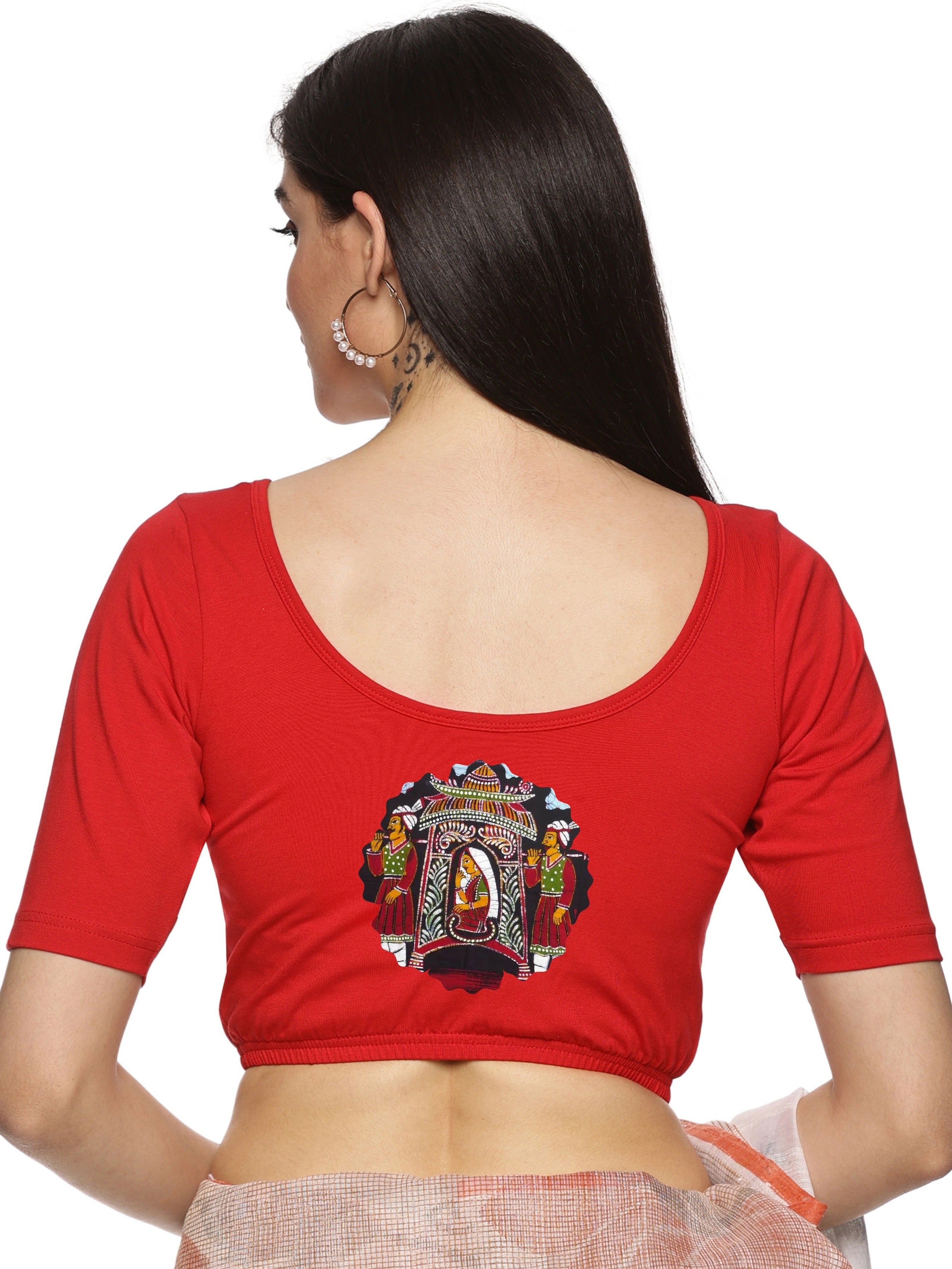 Women Back Printed Stretchable Blouse U0140 - notyetbyus