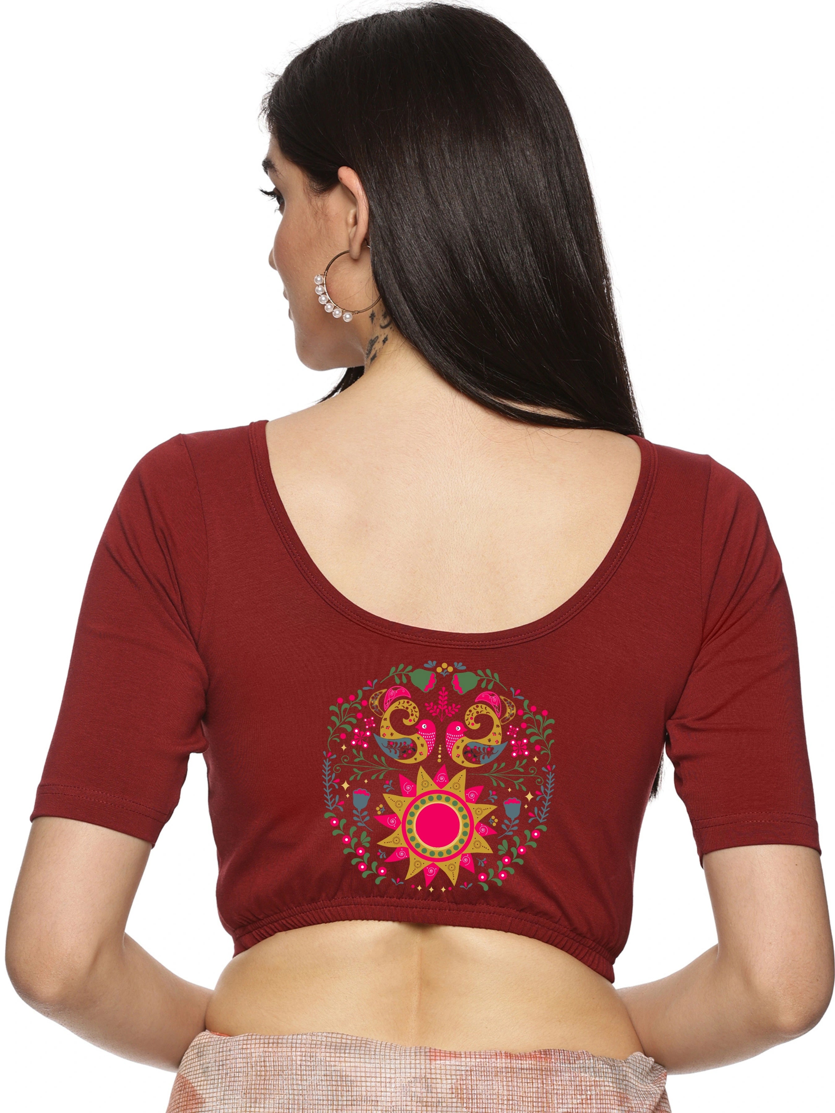 Women Back Printed Stretchable Blouse U0141 - notyetbyus