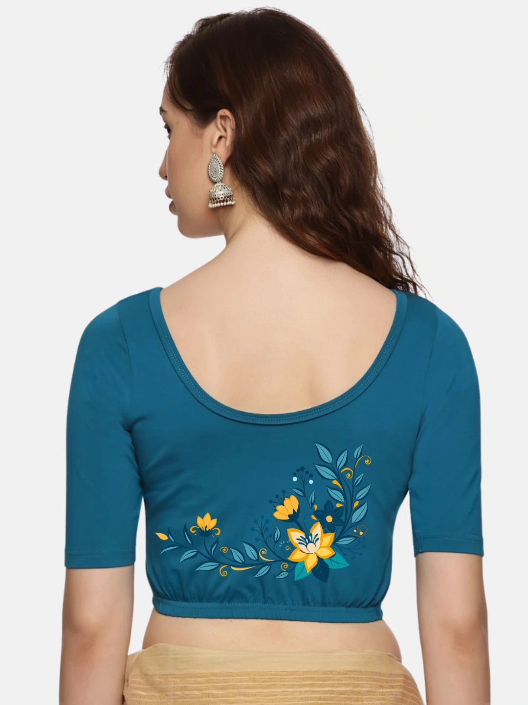 Women Back Printed Stretchable Blouse U0164 - notyetbyus