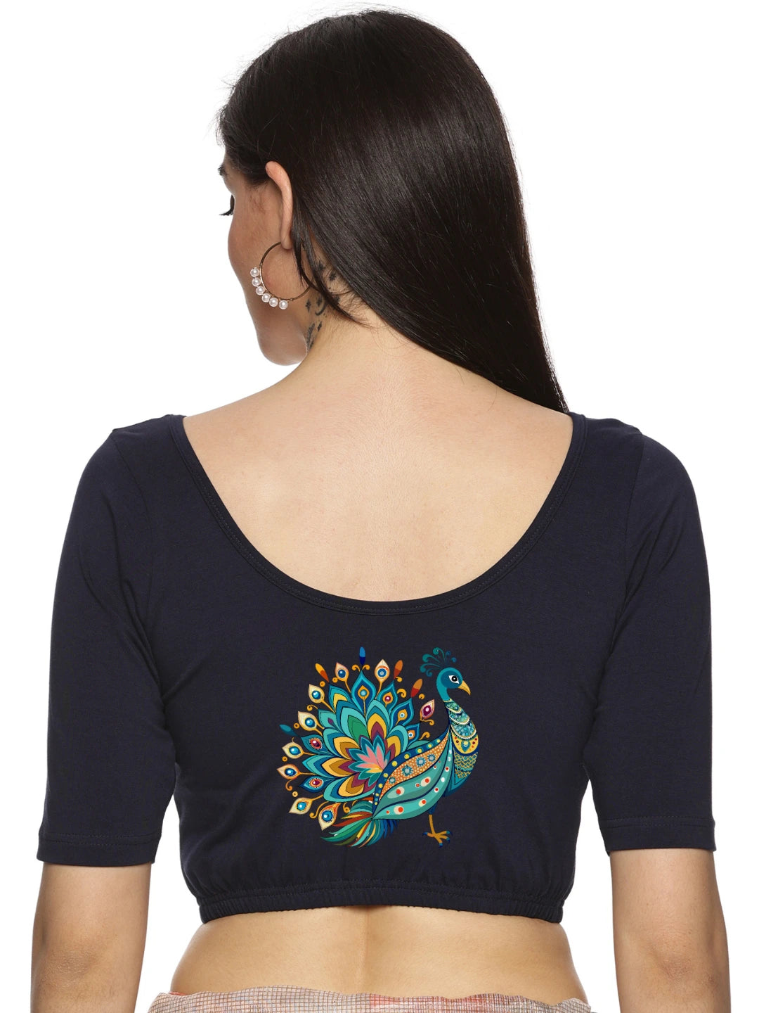 Women Back Printed Stretchable Blouse U0135 - notyetbyus