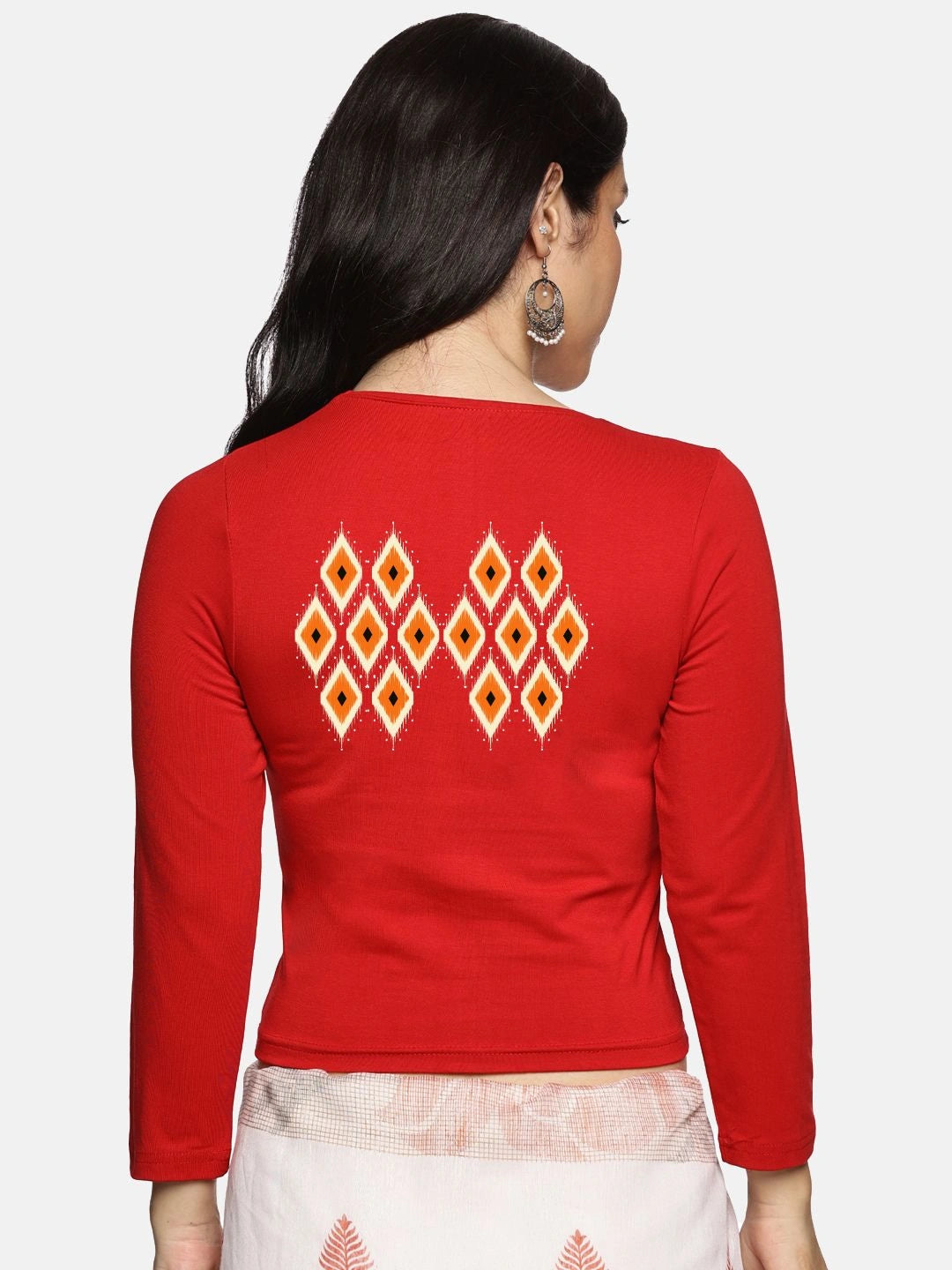 Women Three Fourth Sleeve Back Print Stretchable Blouse U0105 - notyetbyus