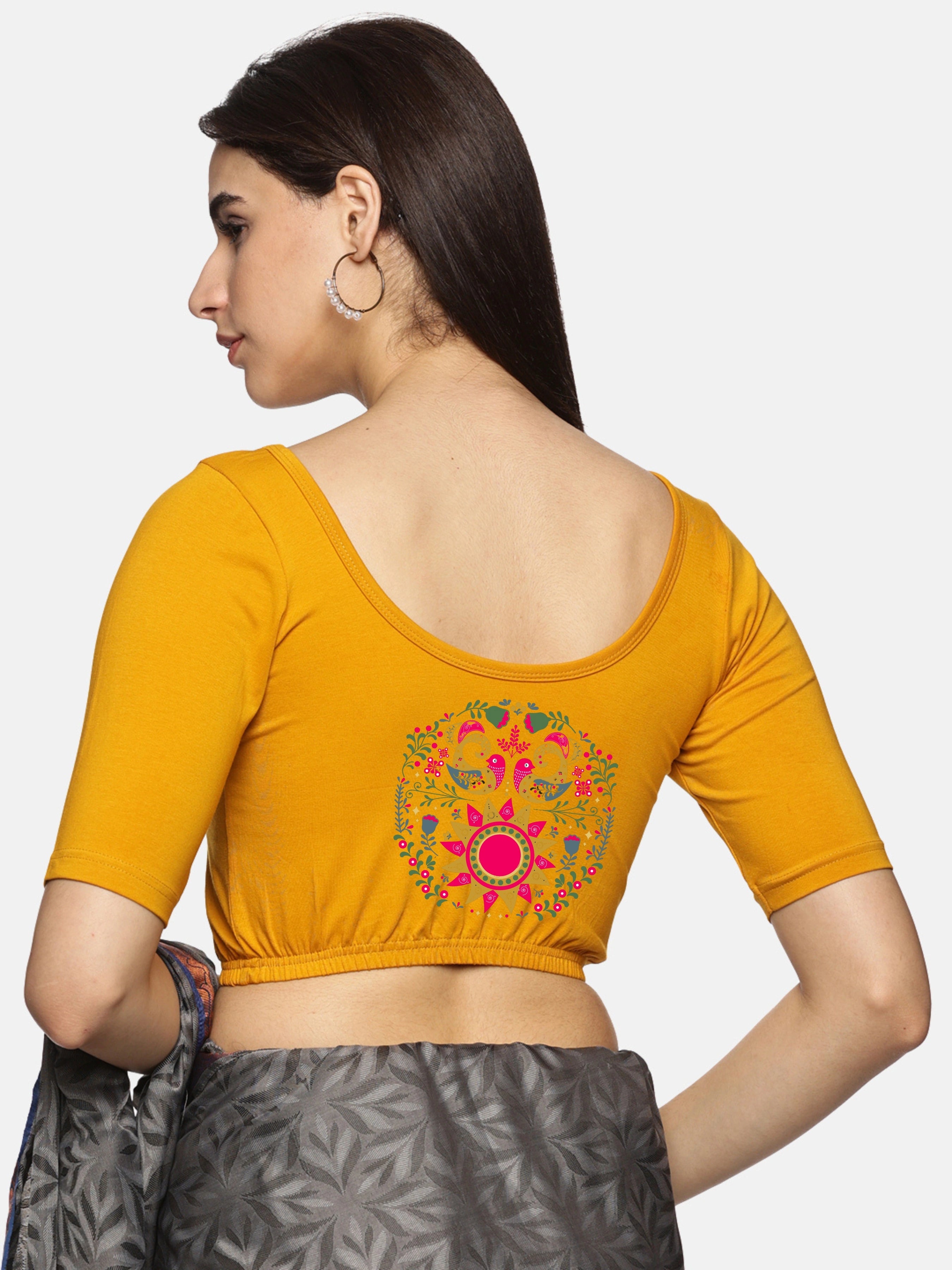 Women Back Printed Stretchable Blouse U0141 - notyetbyus
