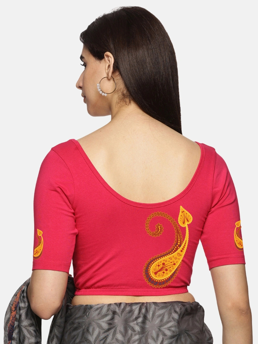 Women Back Printed Stretchable Blouse U0177 - notyetbyus