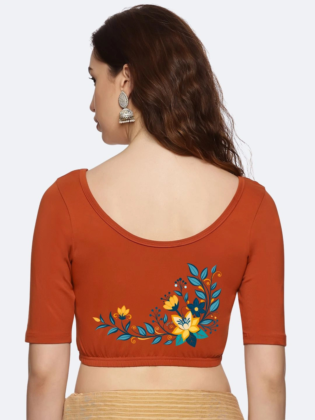 Women Back Printed Stretchable Blouse U0164 - notyetbyus