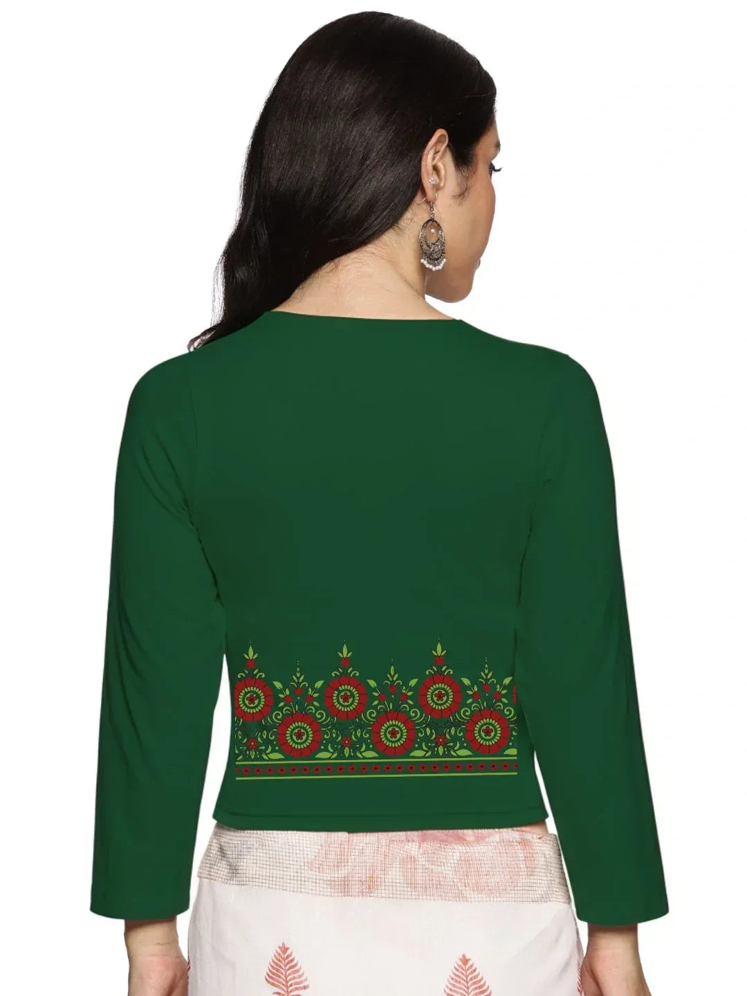 Women Three Fourth Sleeve Back Print Stretchable Blouse U0123 - notyetbyus