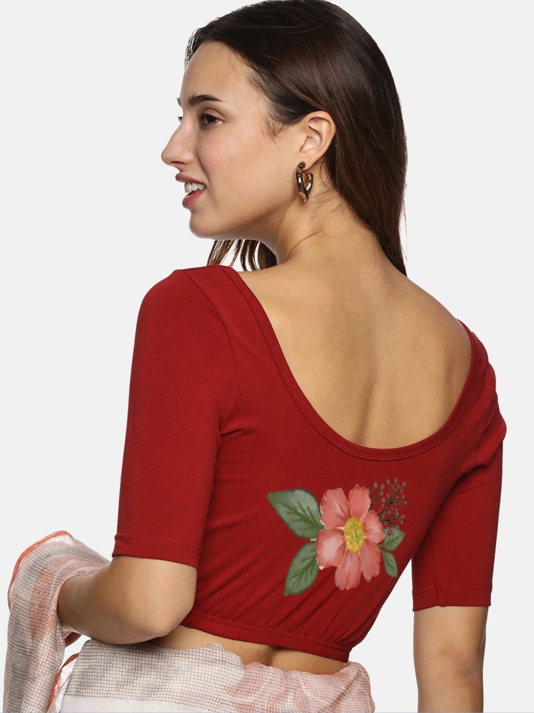 Women Back Printed Stretchable Blouse U073 - notyetbyus