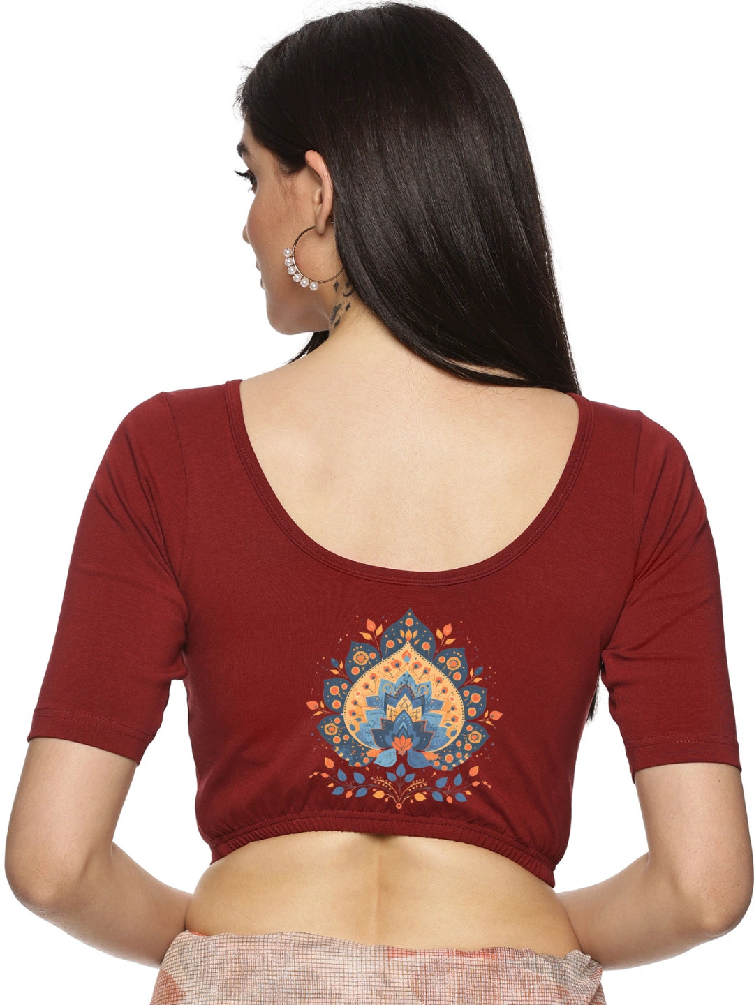 Women Back Printed Stretchable Blouse U0134 - notyetbyus