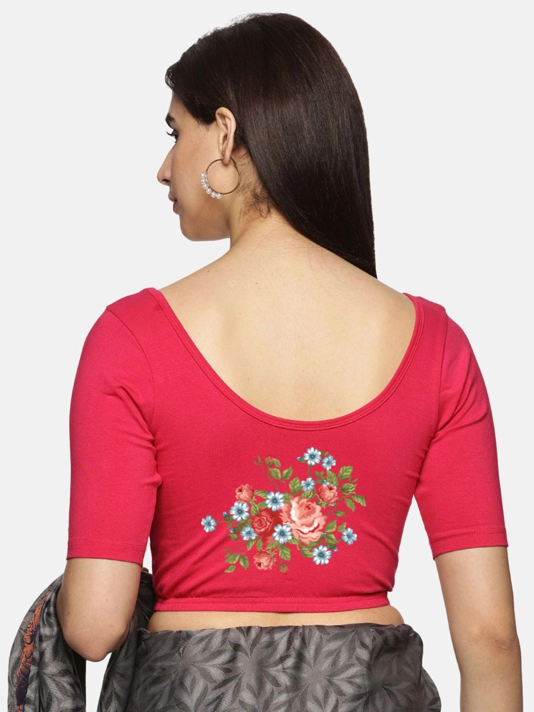 Women Back Printed Stretchable Blouse U0176 - notyetbyus