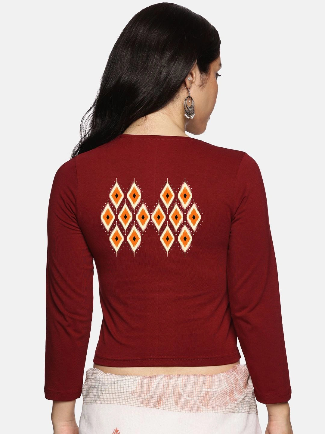 Women Three Fourth Sleeve Back Print Stretchable Blouse U0105 - notyetbyus