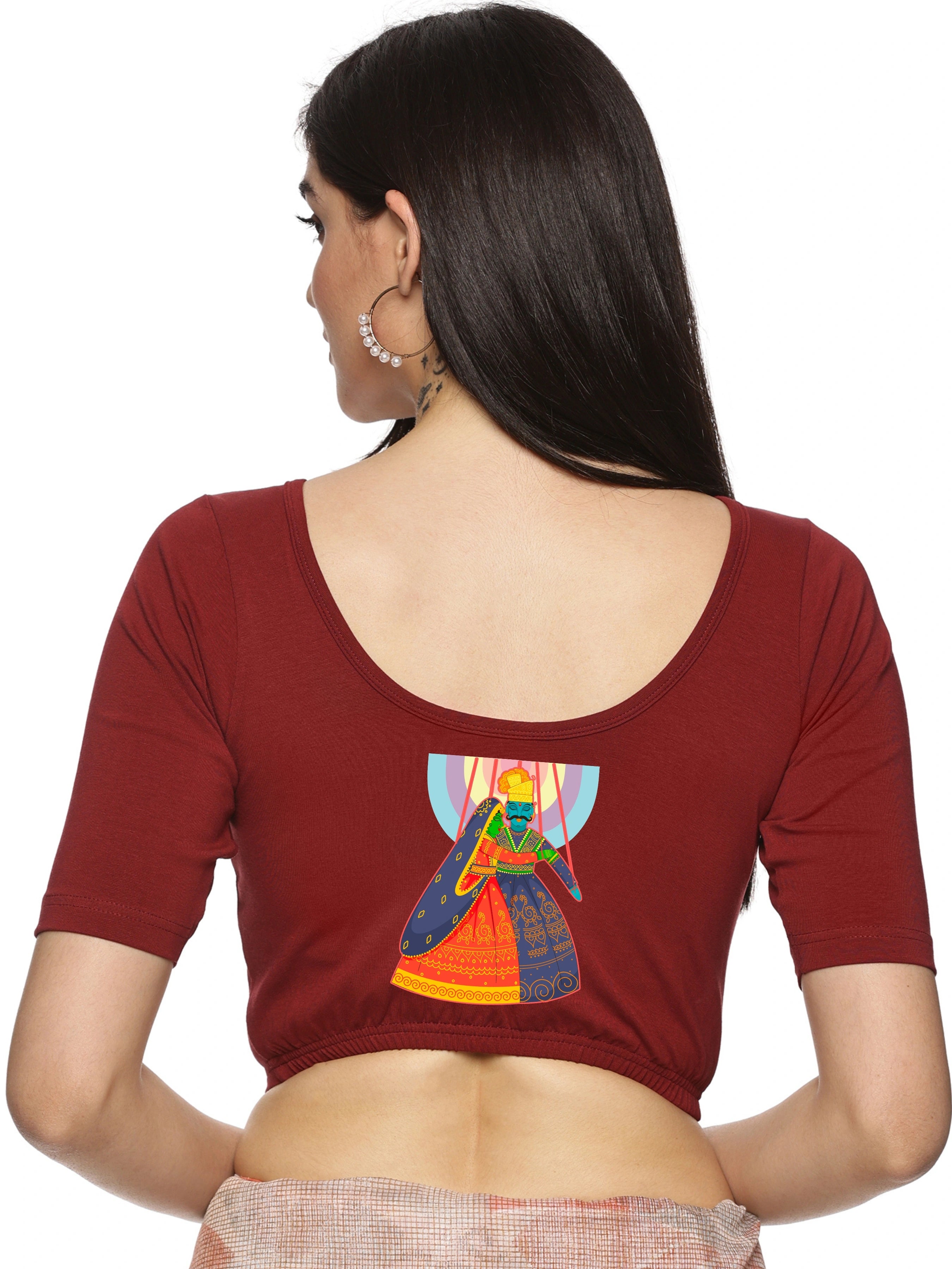 Women Back Printed Stretchable Blouse U0142 - notyetbyus