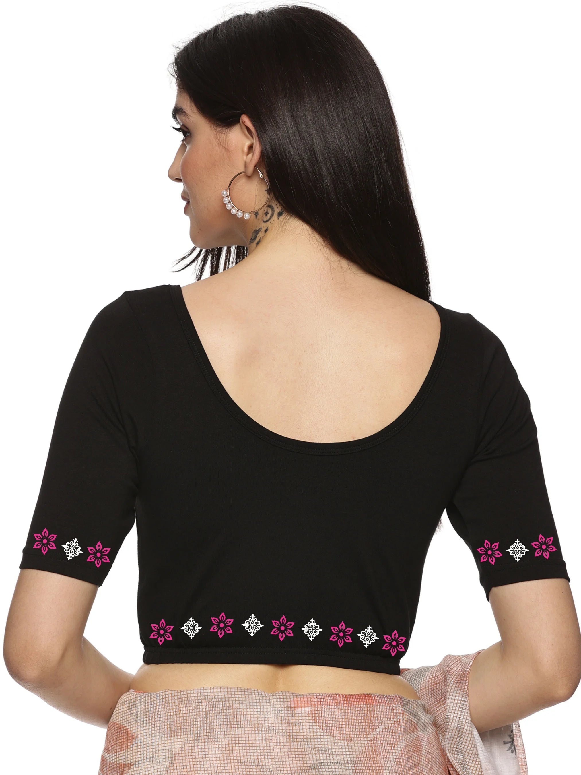 Women Back Printed Stretchable Blouse U087 - notyetbyus