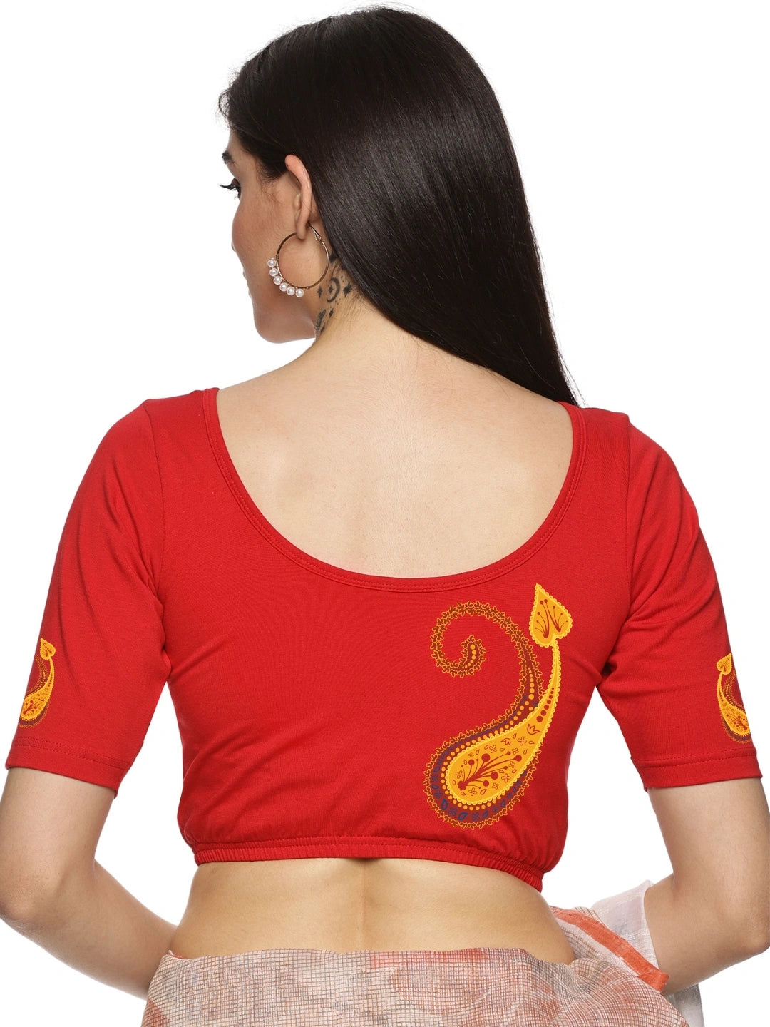 Women Back Printed Stretchable Blouse U0177 - notyetbyus