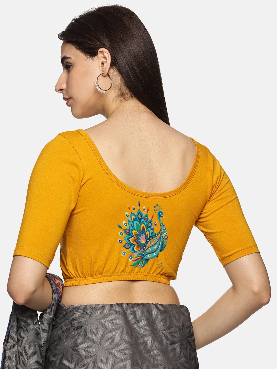 Women Back Printed Stretchable Blouse U0135 - notyetbyus