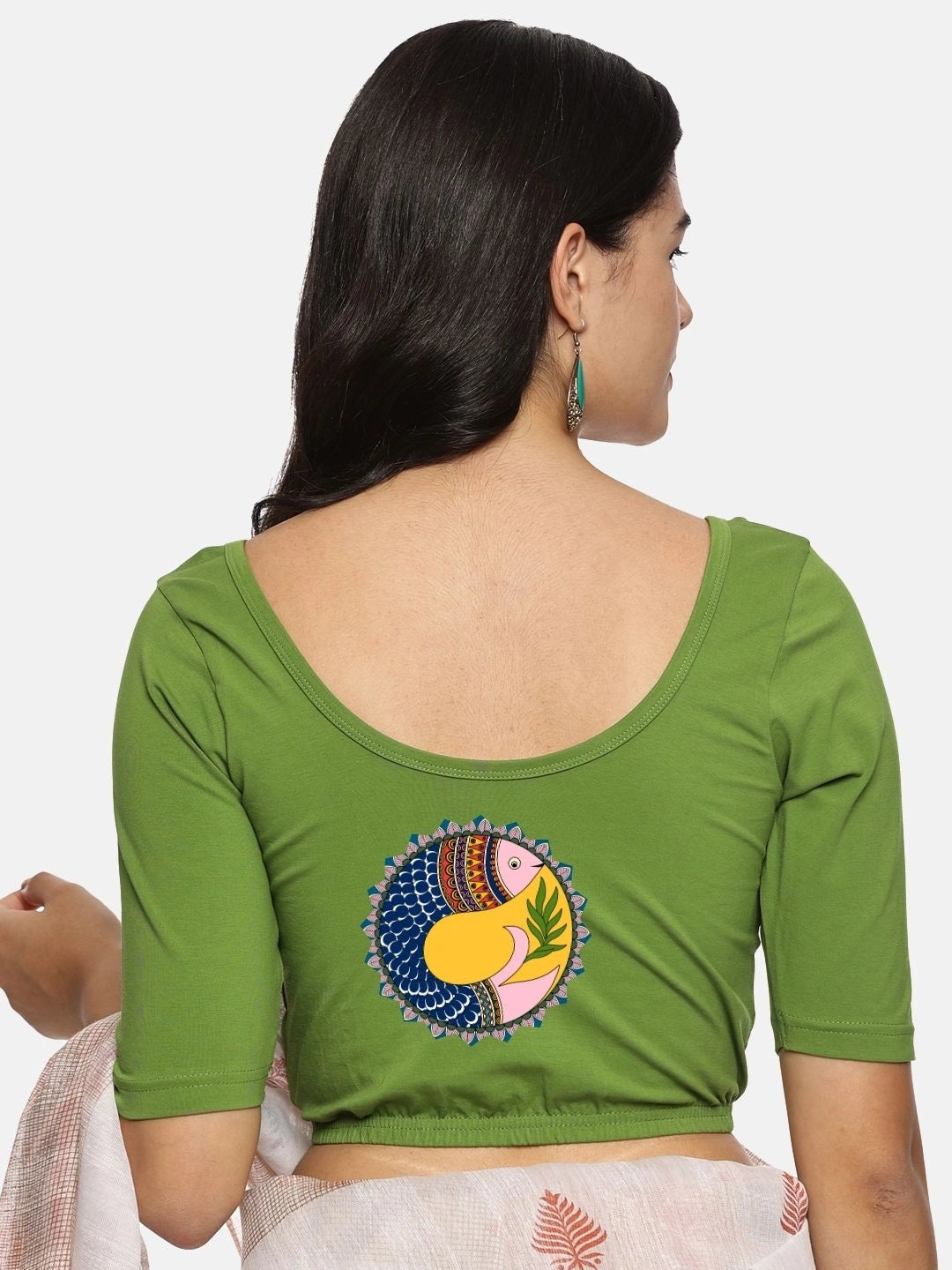 Women Back Printed Stretchable Blouse U0163 - notyetbyus