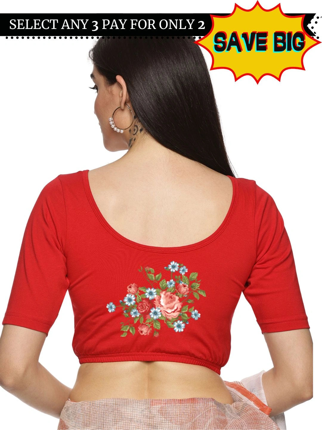 Women Back Printed Stretchable Blouse U0176 - notyetbyus