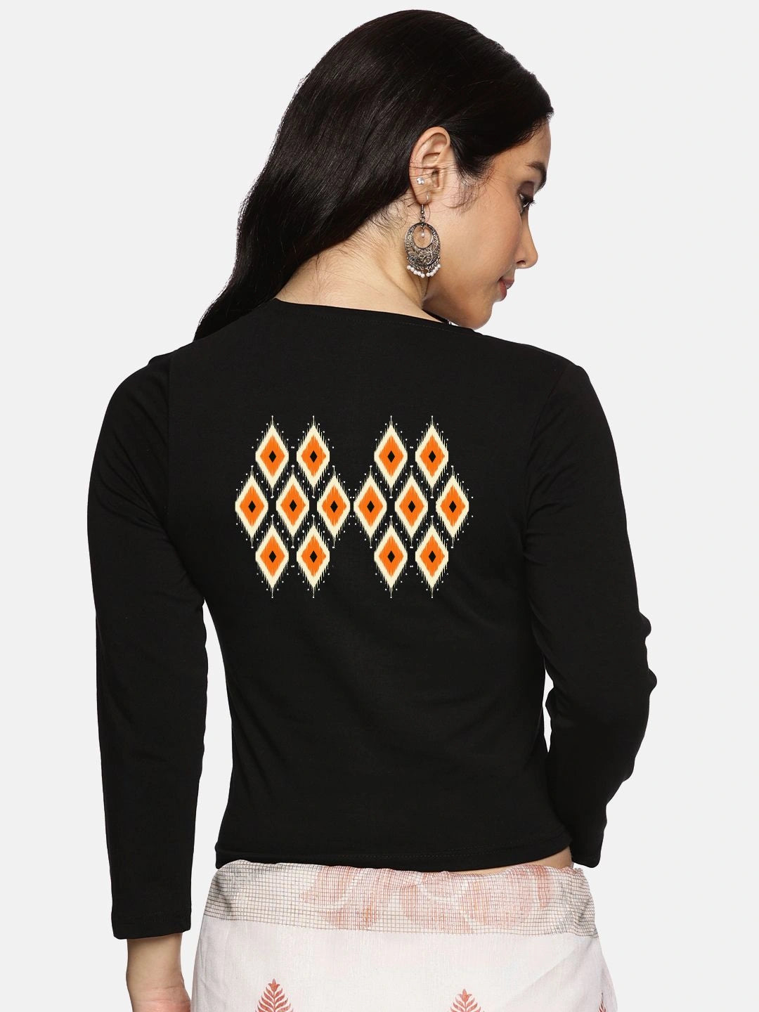 Women Three Fourth Sleeve Back Print Stretchable Blouse U0105 - notyetbyus