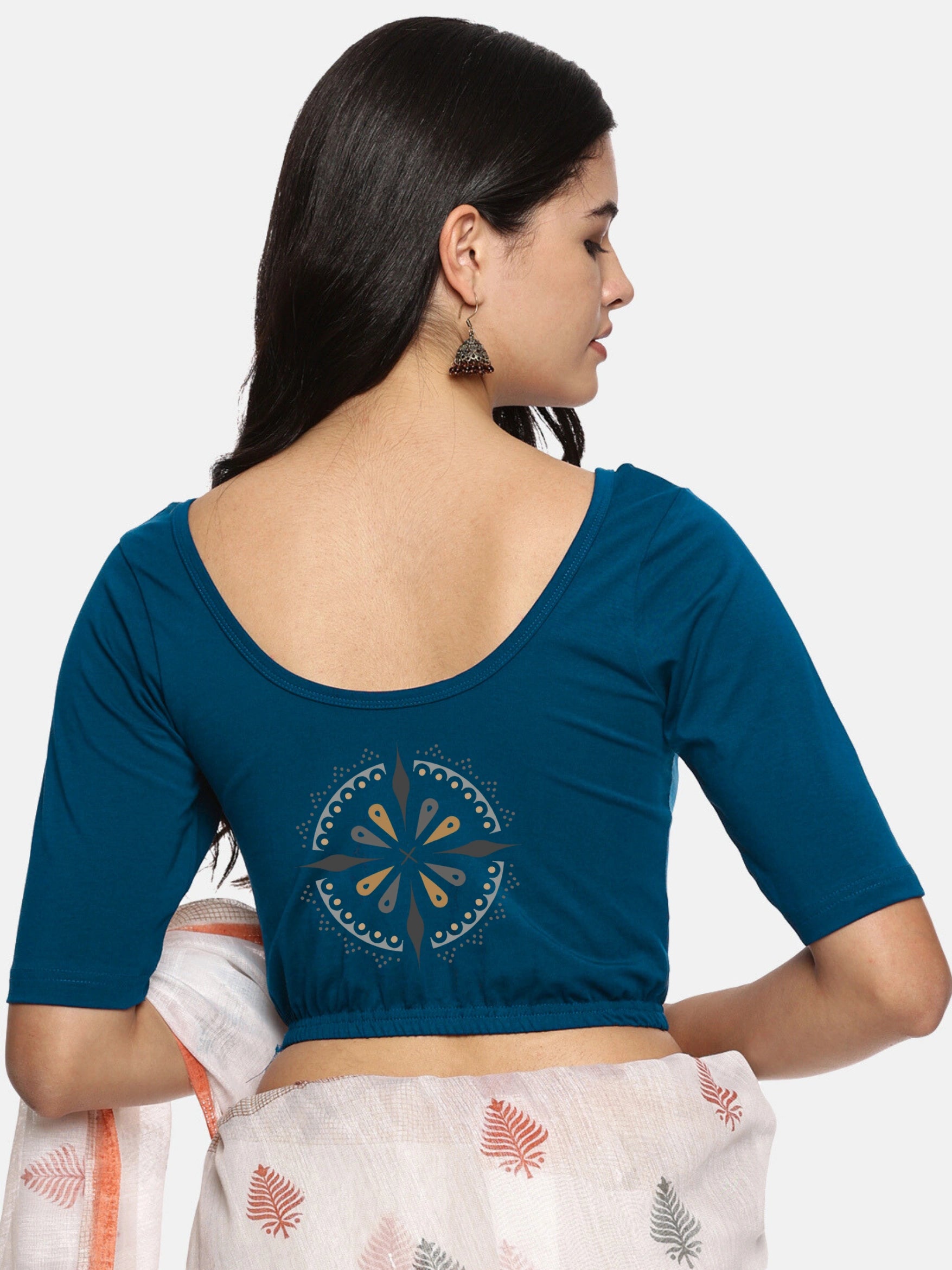 Women Back Printed Stretchable Blouse U04 - notyetbyus