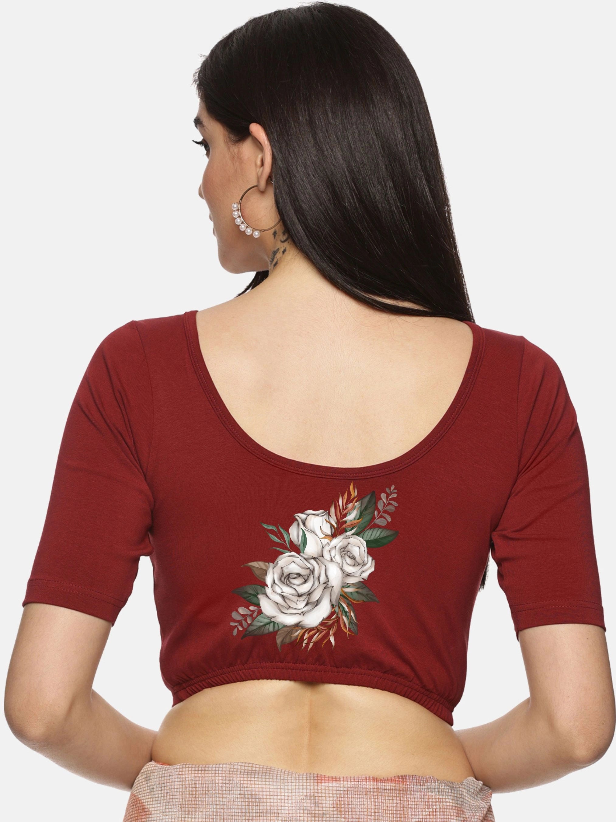 Women Back Printed Stretchable Blouse U049 - notyetbyus