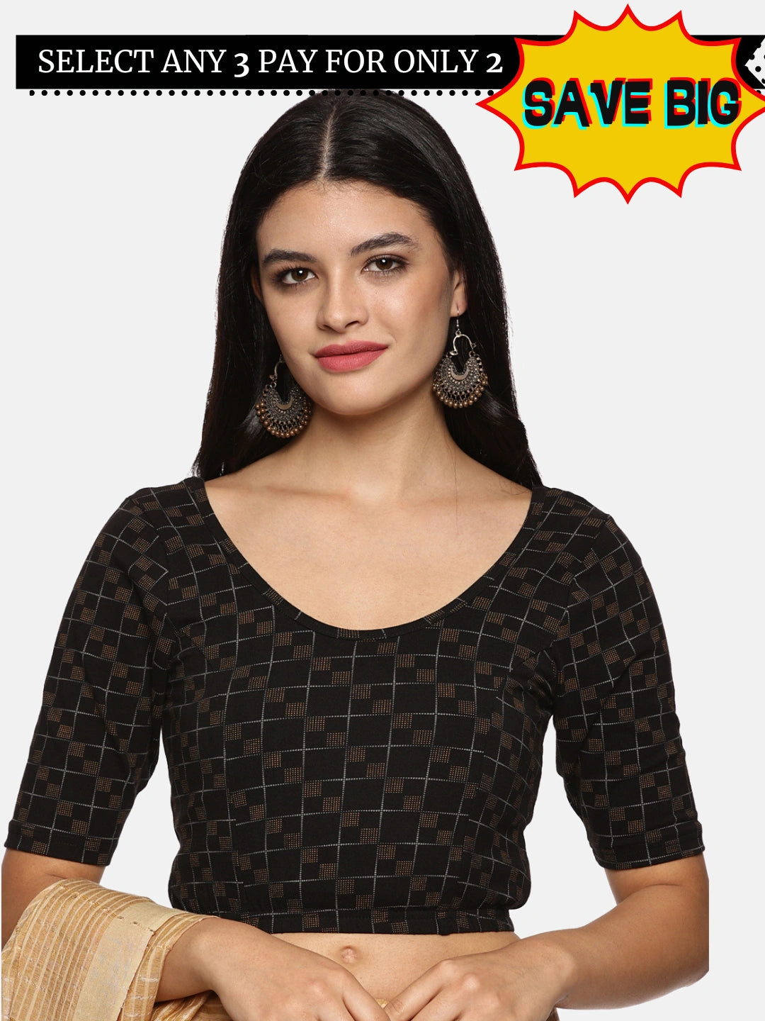 Women Allover Printed Black Stretchable Blouse UA03 - notyetbyus