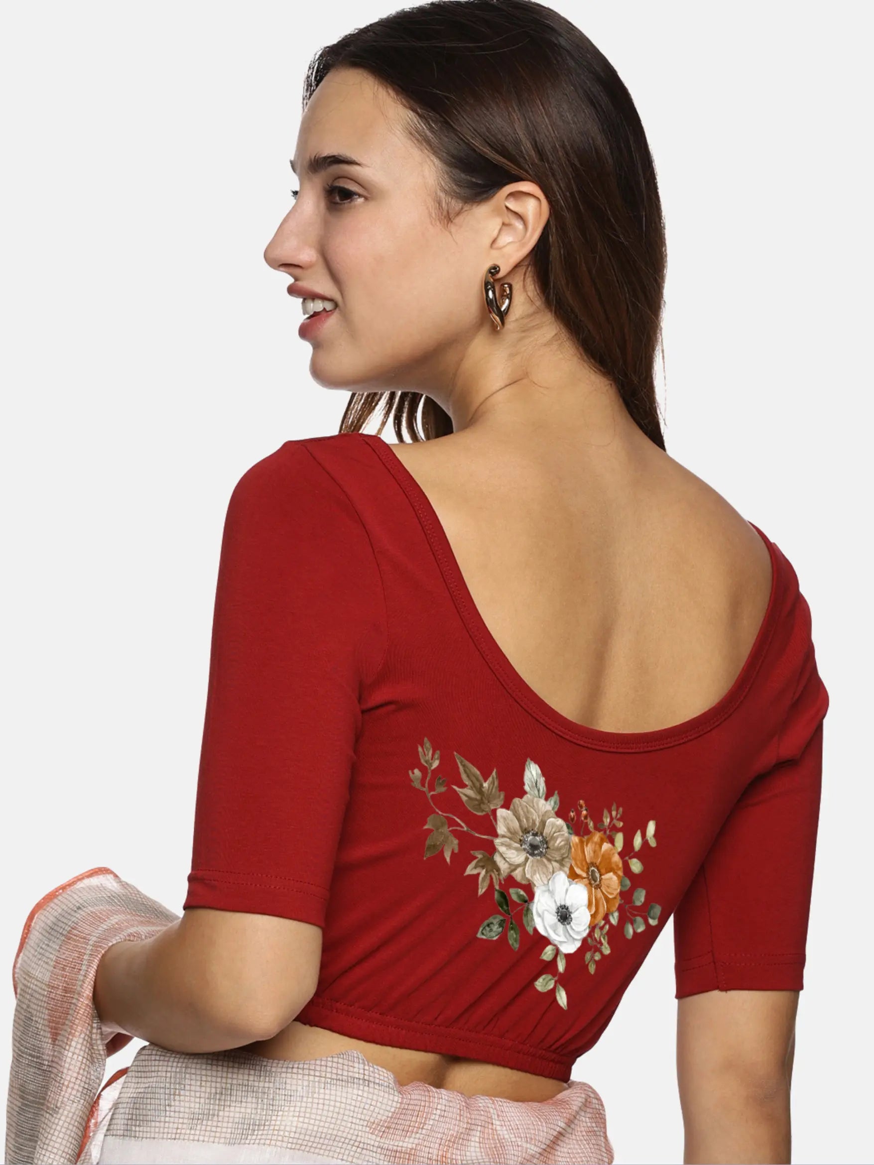 Women Back Printed Stretchable Blouse U041 - notyetbyus