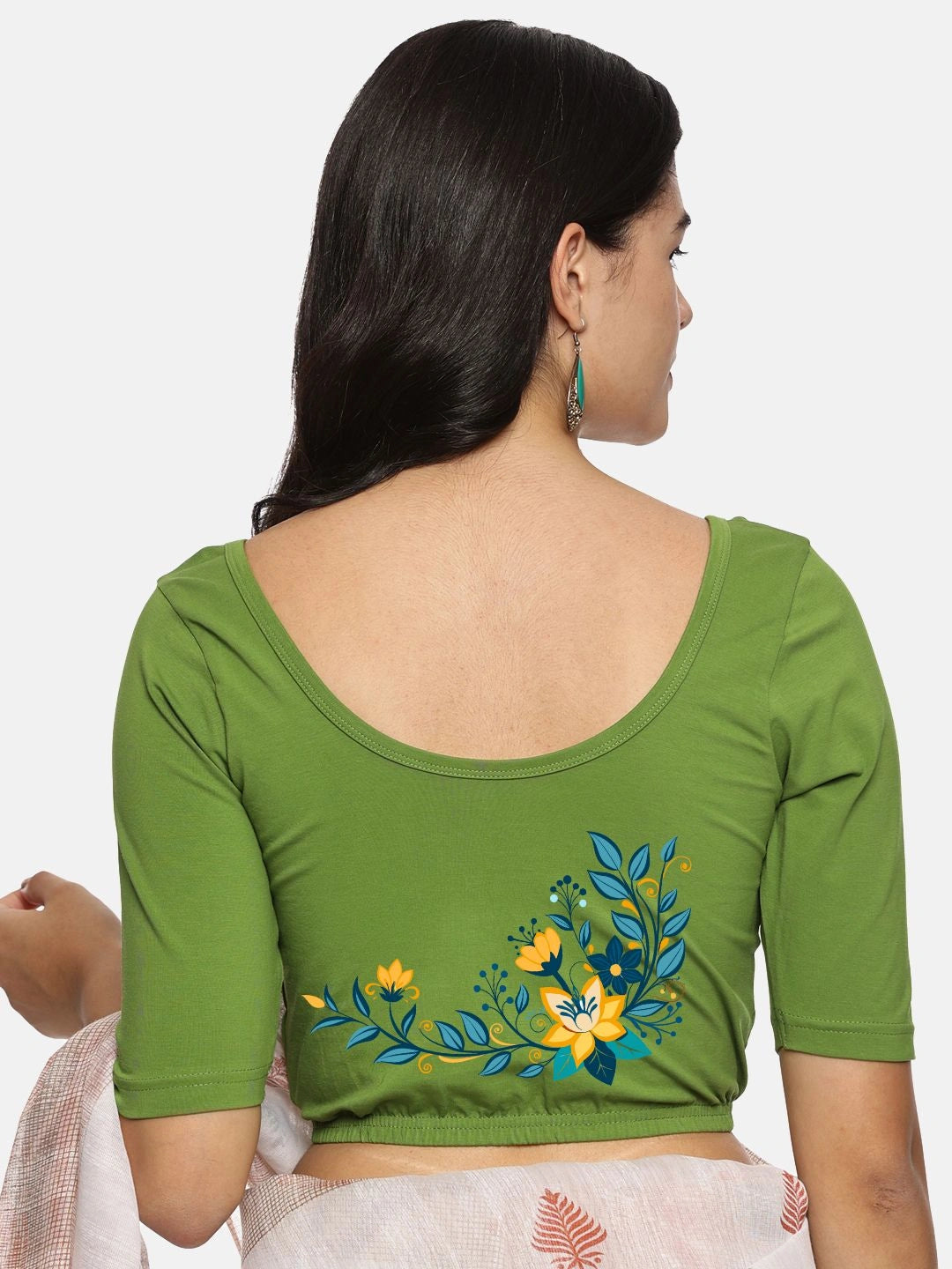Women Back Printed Stretchable Blouse U0164 - notyetbyus