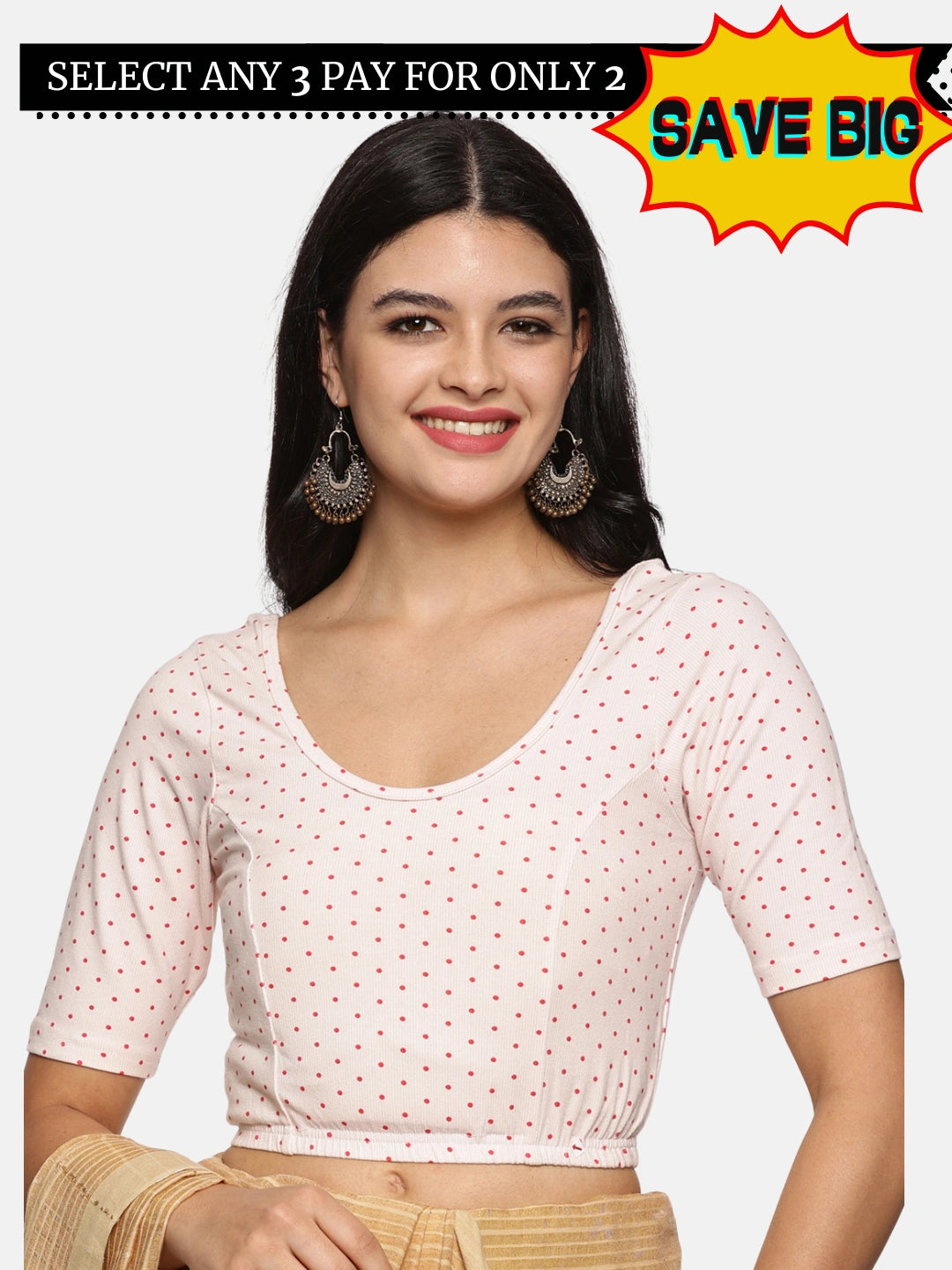 Women Allover Printed Creme Stretchable Blouse UA02 - notyetbyus