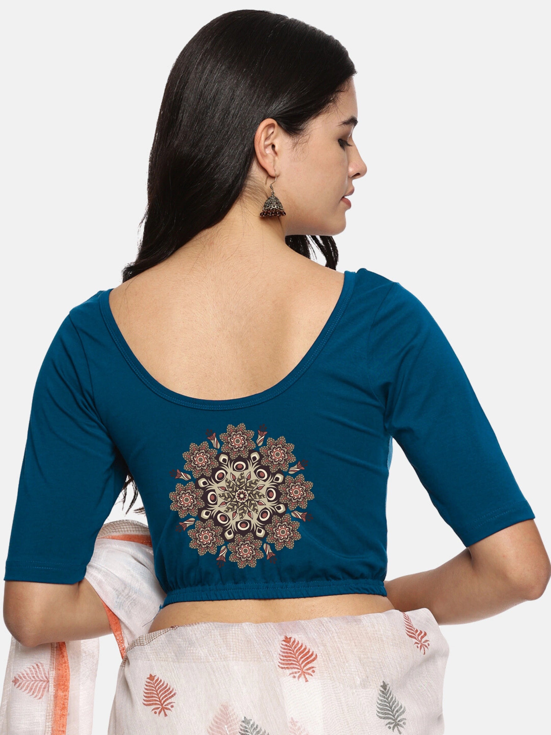 Women Back Printed Stretchable Blouse U05 - notyetbyus