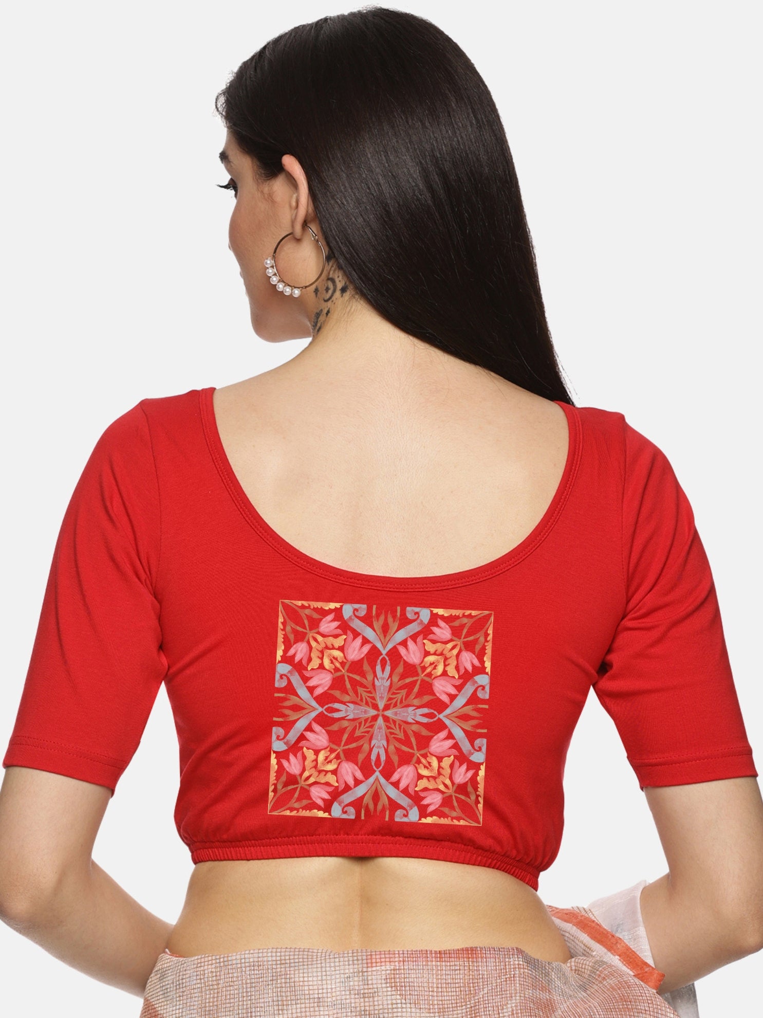 Women Back Printed Stretchable Blouse U046 - notyetbyus