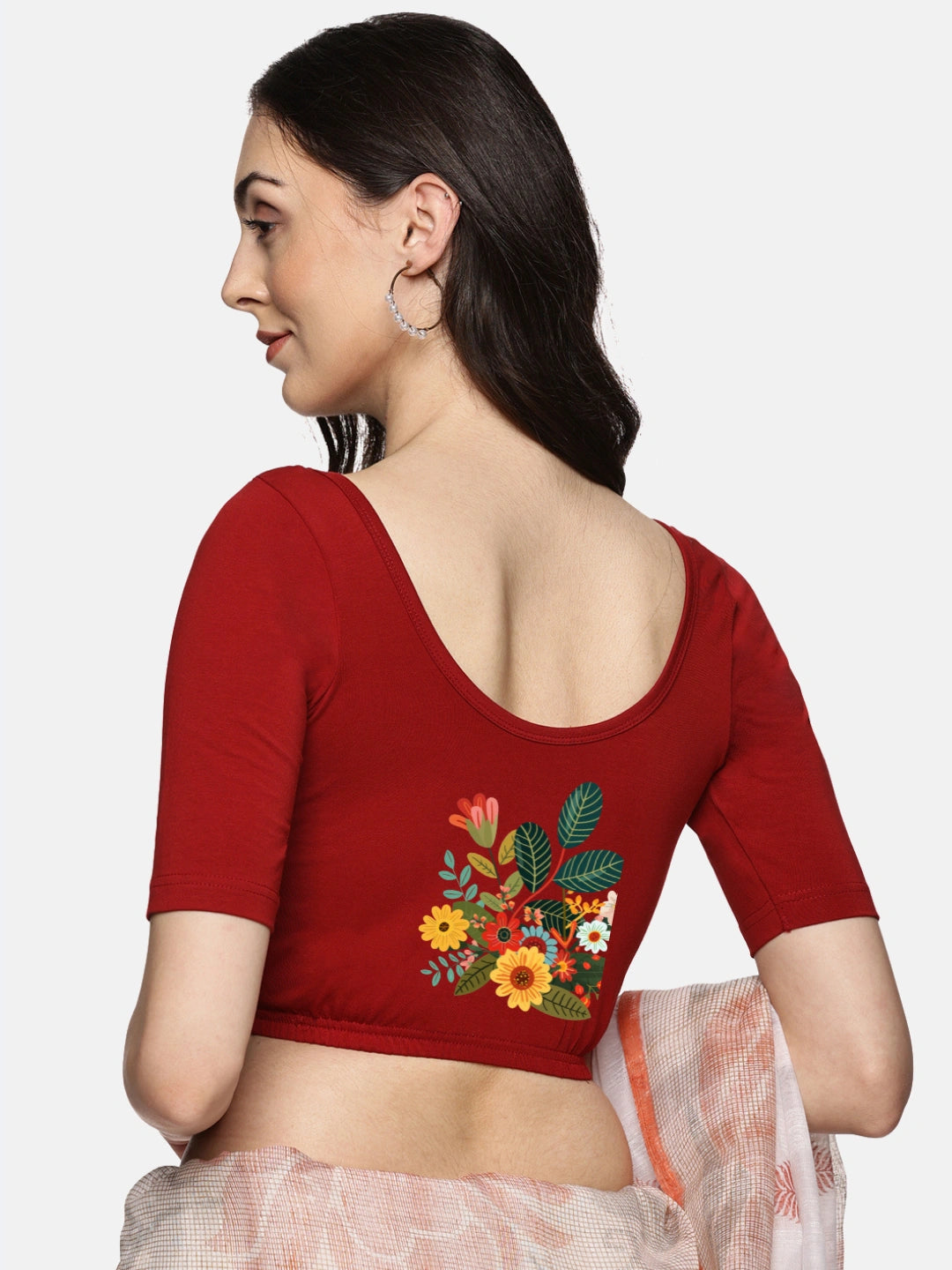 Women Back Printed Stretchable Blouse U0161 - notyetbyus