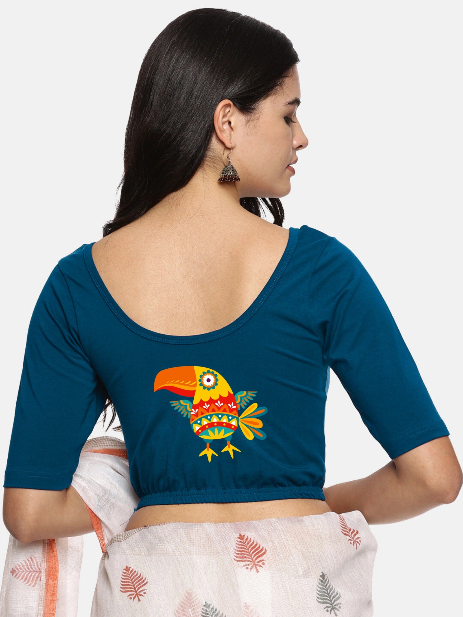 Women Back Printed Stretchable Blouse U09 - notyetbyus