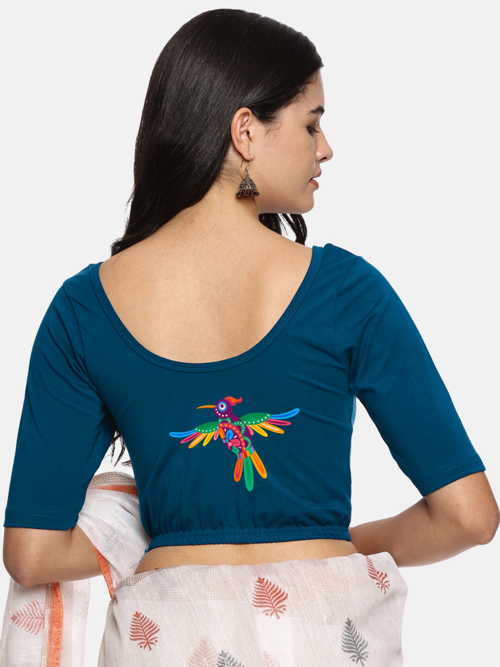 Women Back Printed Stretchable Blouse U08 - notyetbyus