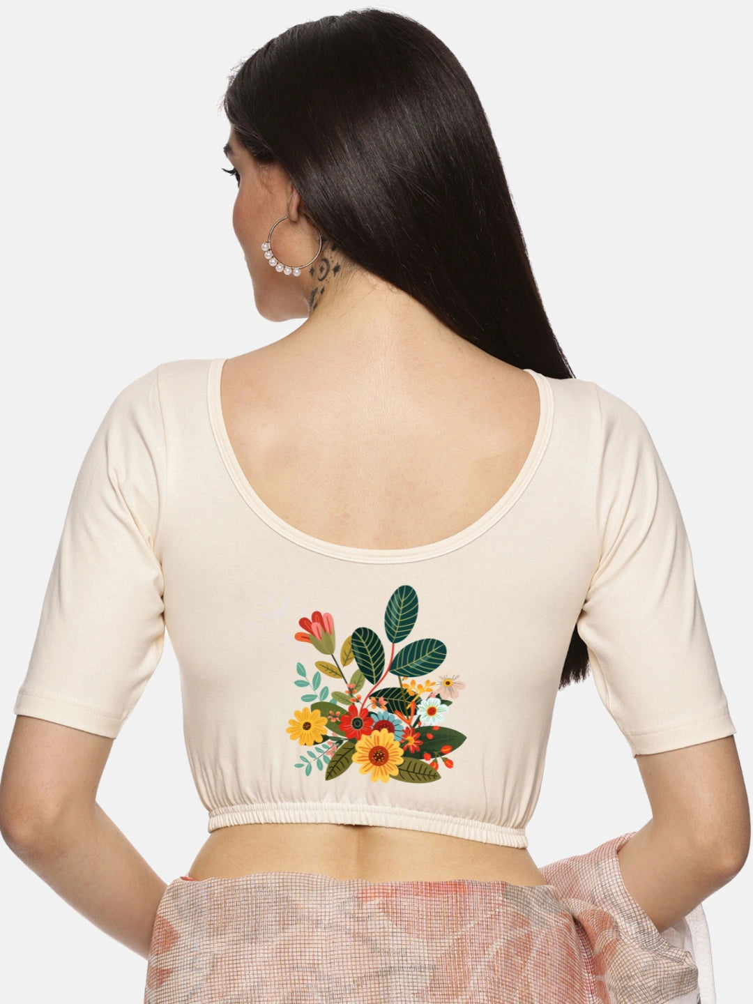Women Back Printed Stretchable Blouse U0161 - notyetbyus