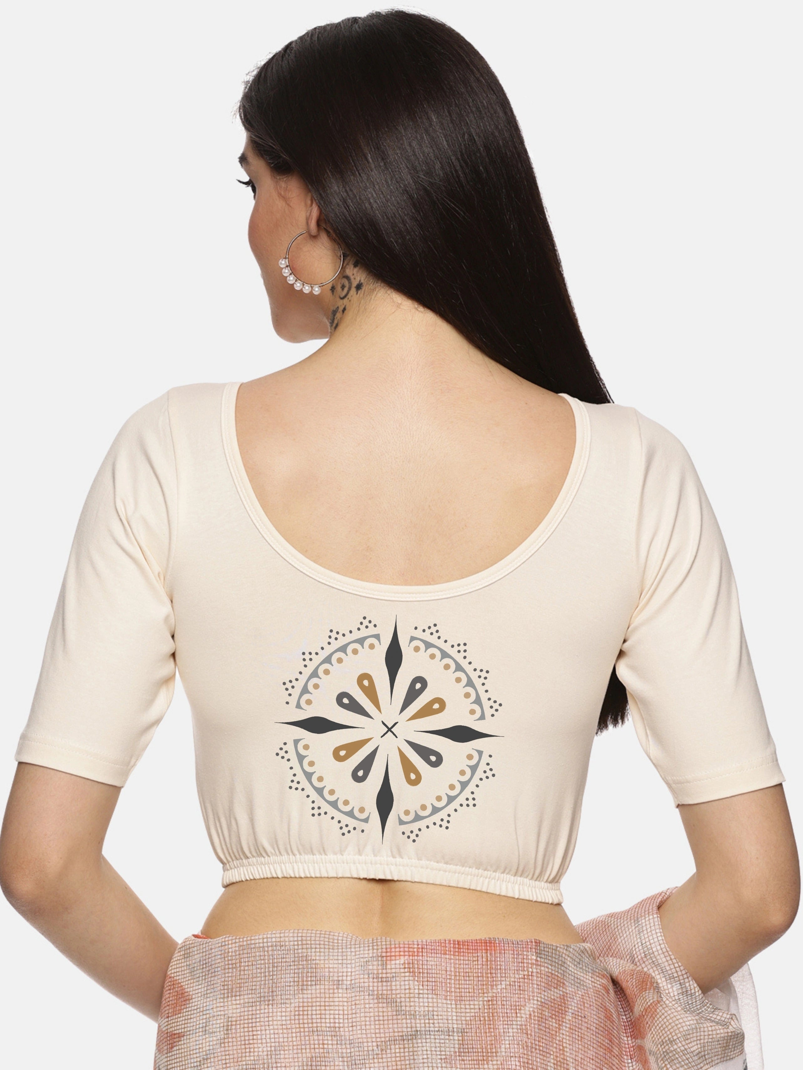 Women Back Printed Stretchable Blouse U04 - notyetbyus