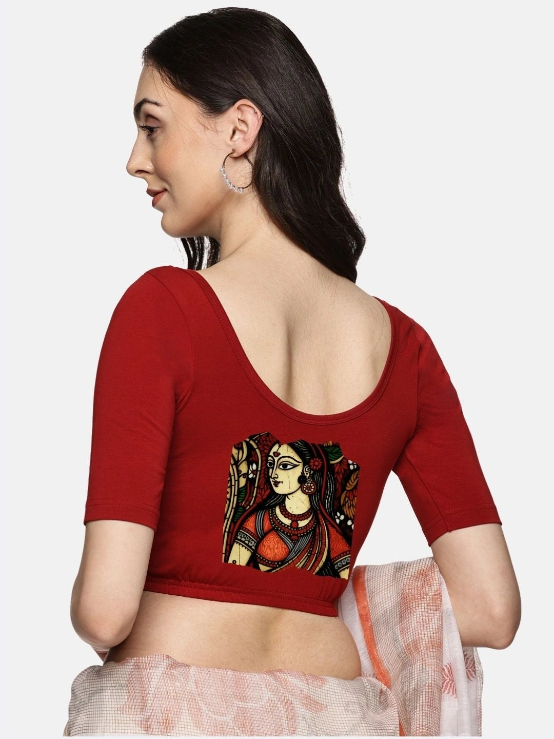 Women Back Printed Stretchable Blouse U0162 - notyetbyus