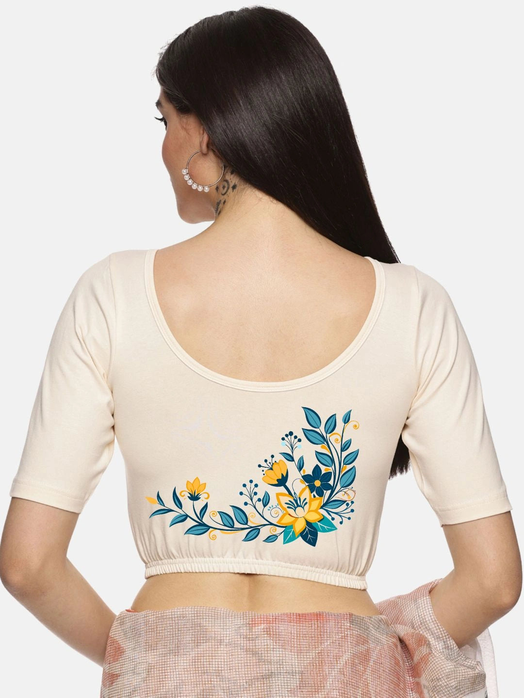 Women Back Printed Stretchable Blouse U0164 - notyetbyus