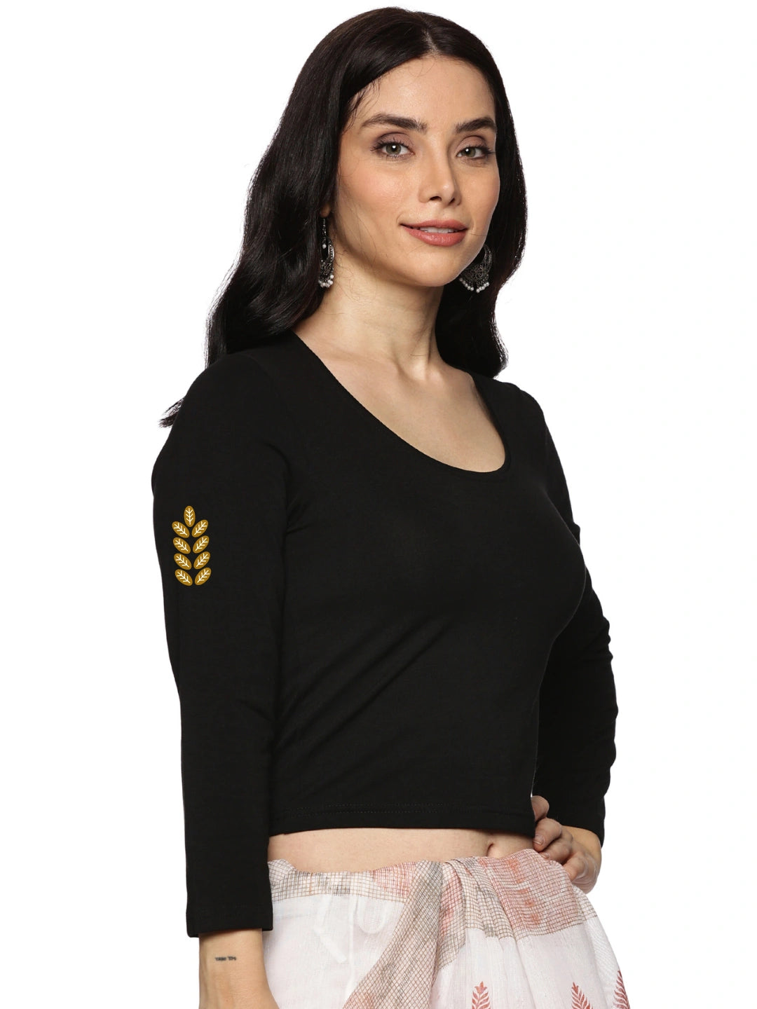 Women Three Fourth Sleeve Back Print Stretchable Blouse U0180 Black