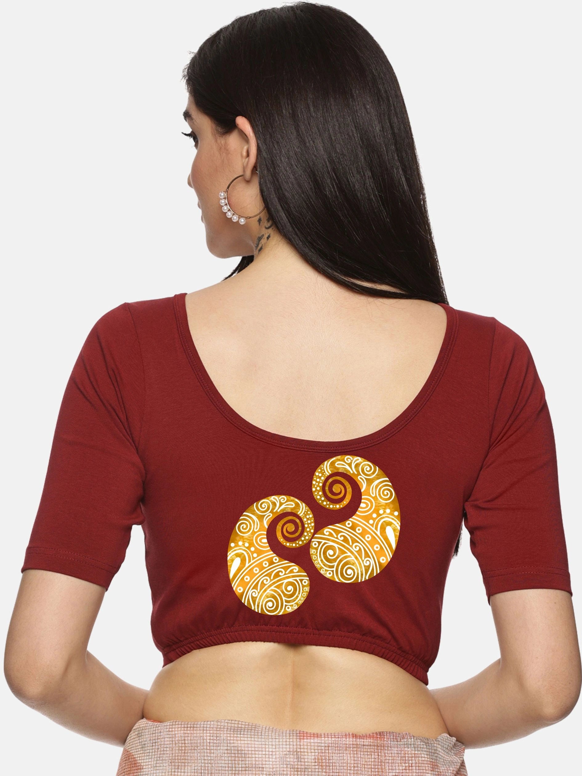 Women Back Printed Stretchable Blouse U080 - notyetbyus