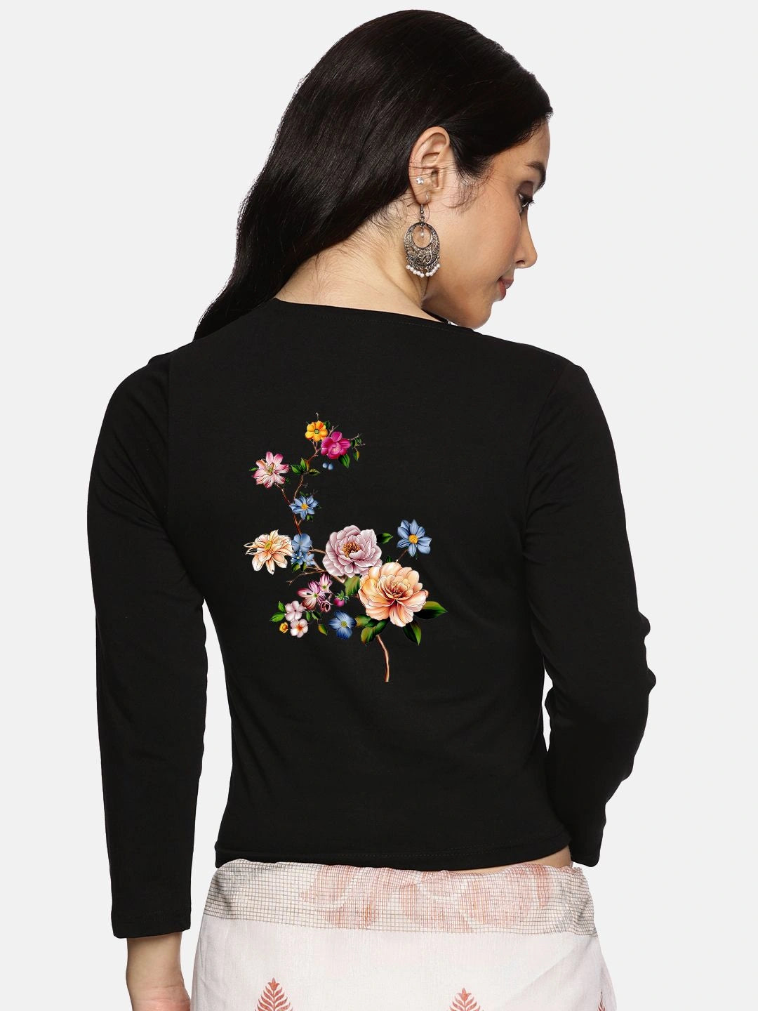 Women Three Fourth Sleeve Back Print Stretchable Blouse U0106 - notyetbyus