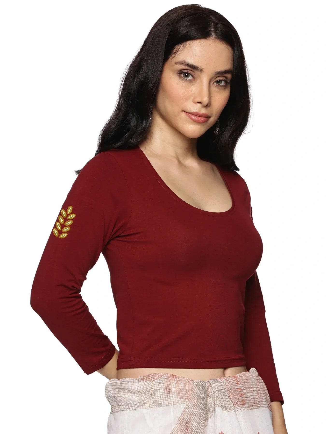 Women Three Fourth Sleeve Back Print Stretchable Blouse U0180 - notyetbyus