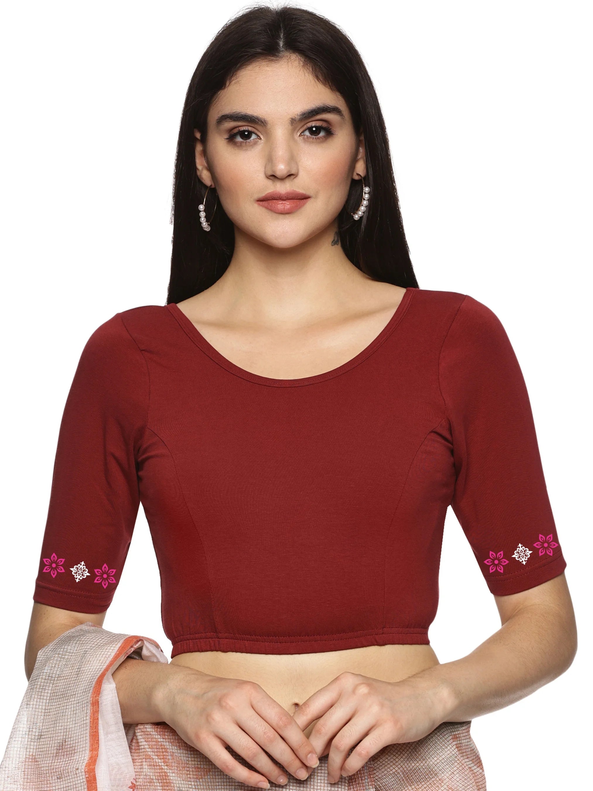 Women Back Printed Stretchable Blouse U087 - notyetbyus
