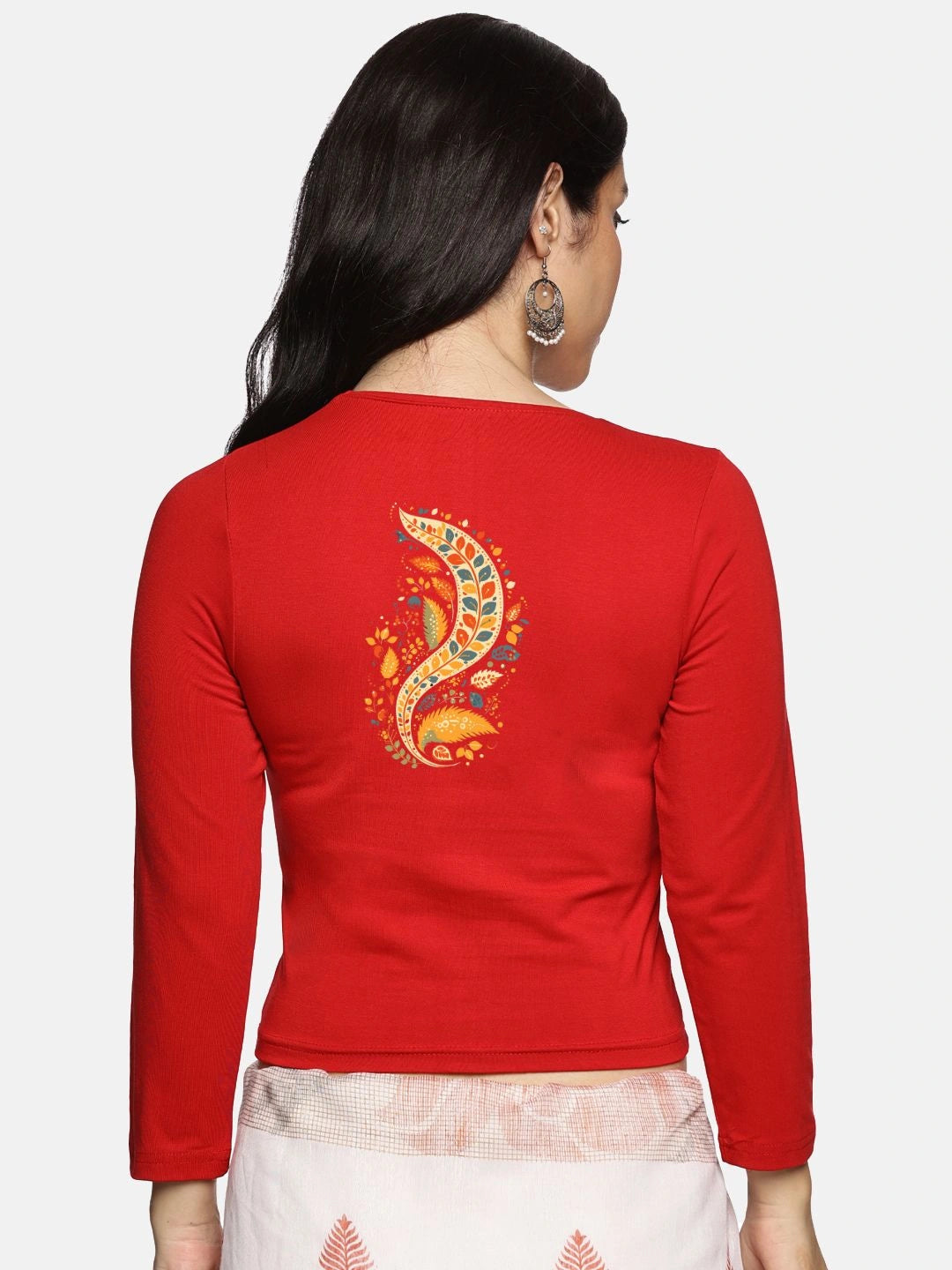 Women Three Fourth Sleeve Back Print Stretchable Blouse U0102 - notyetbyus