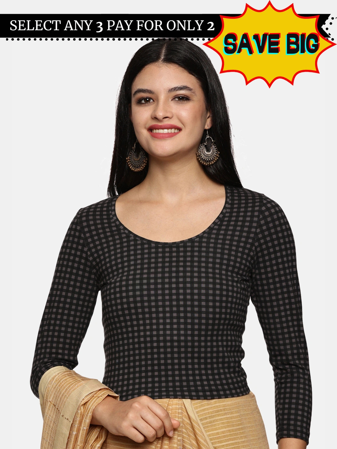 Women Allover Printed Three Fourth Sleeve Cotton Stretchable Blouse UA016 - notyetbyus