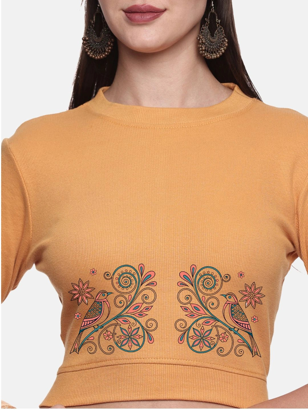 Women Back Printed Stretchable Elbow Sleeve RIB Blouse U0156 - notyetbyus
