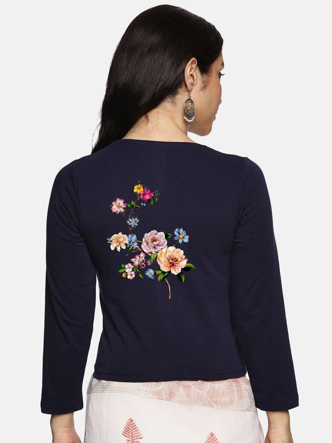 Women Three Fourth Sleeve Back Print Stretchable Blouse U0106 - notyetbyus
