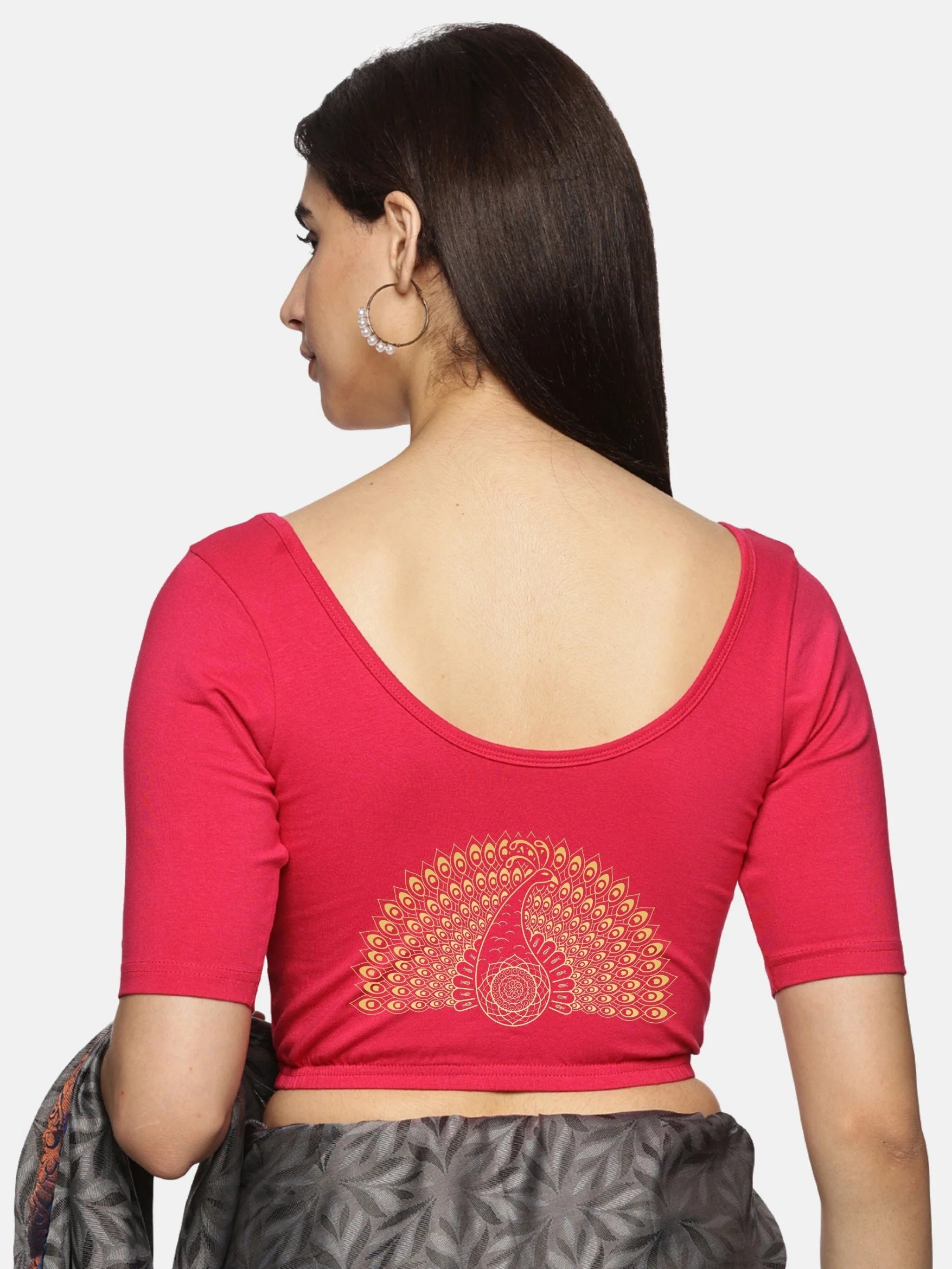 Women Back Printed Stretchable Blouse U015 - notyetbyus